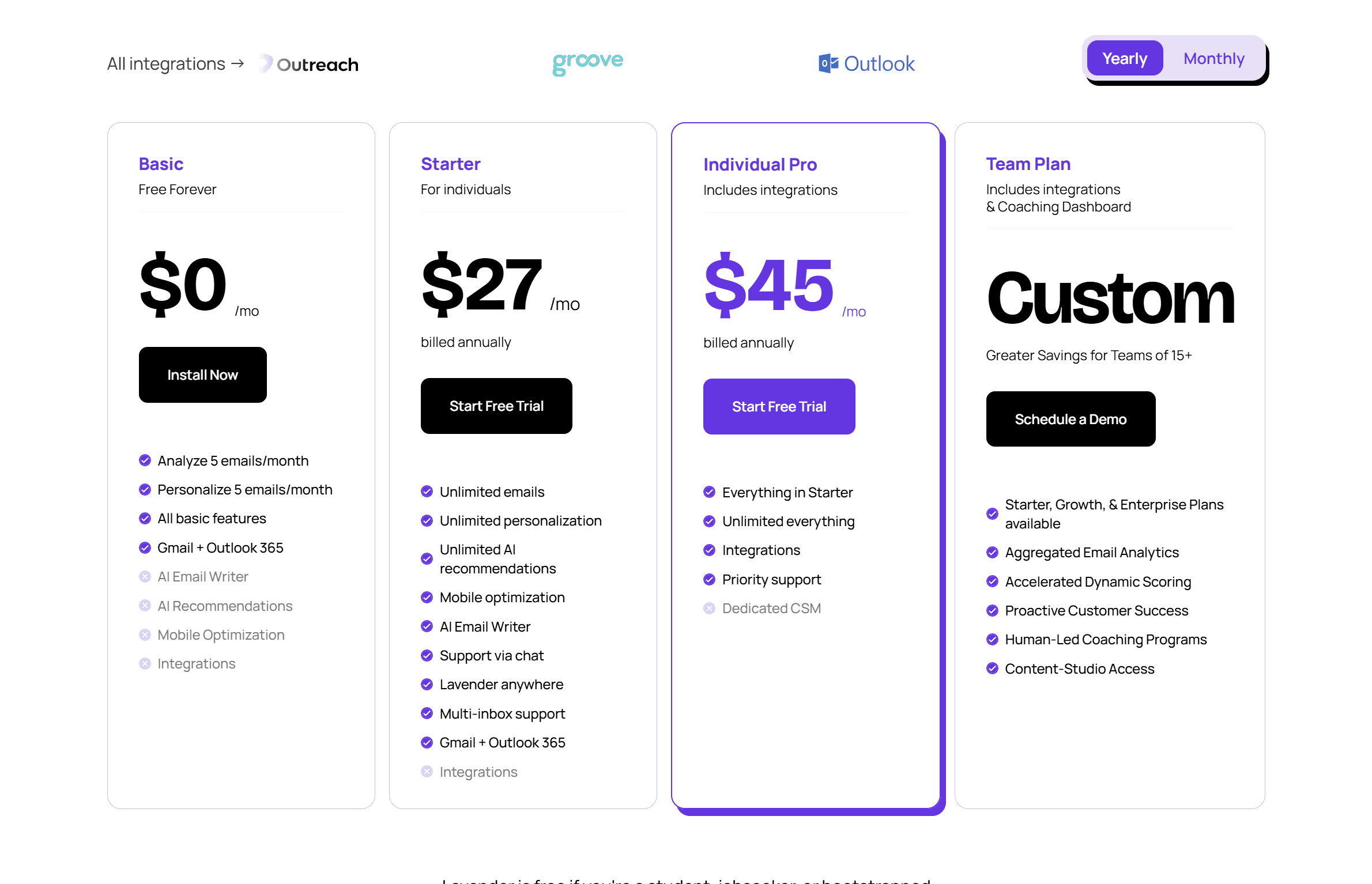 Pricing page