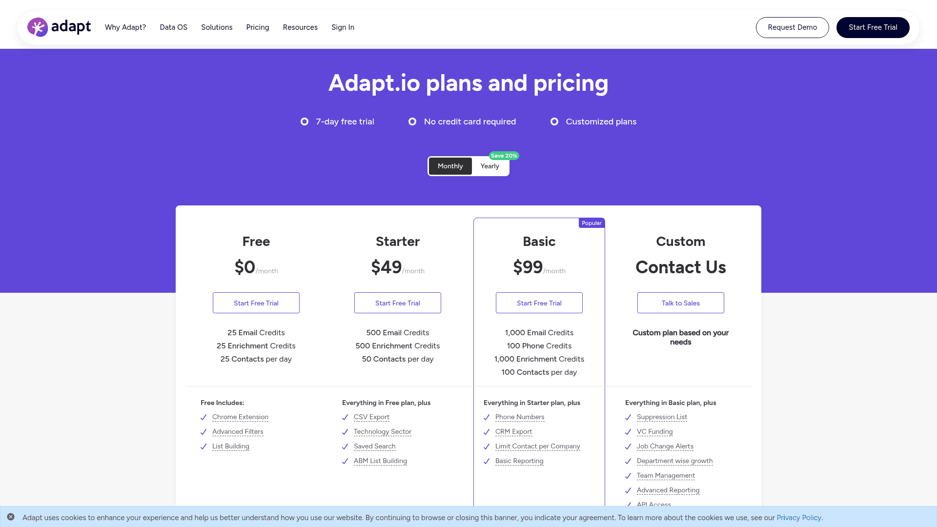 Pricing page of Adapt