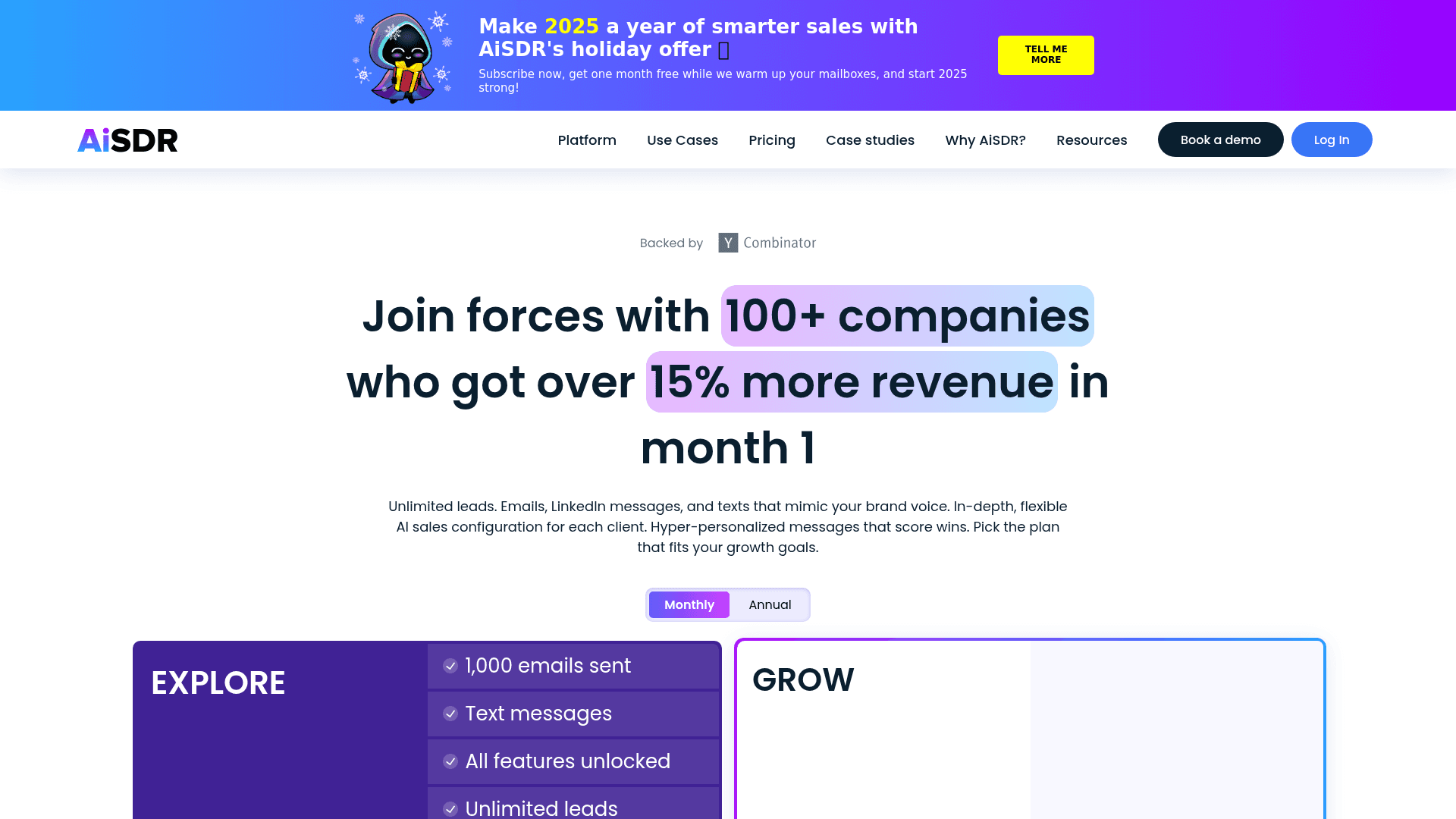 Pricing page of AiSDR