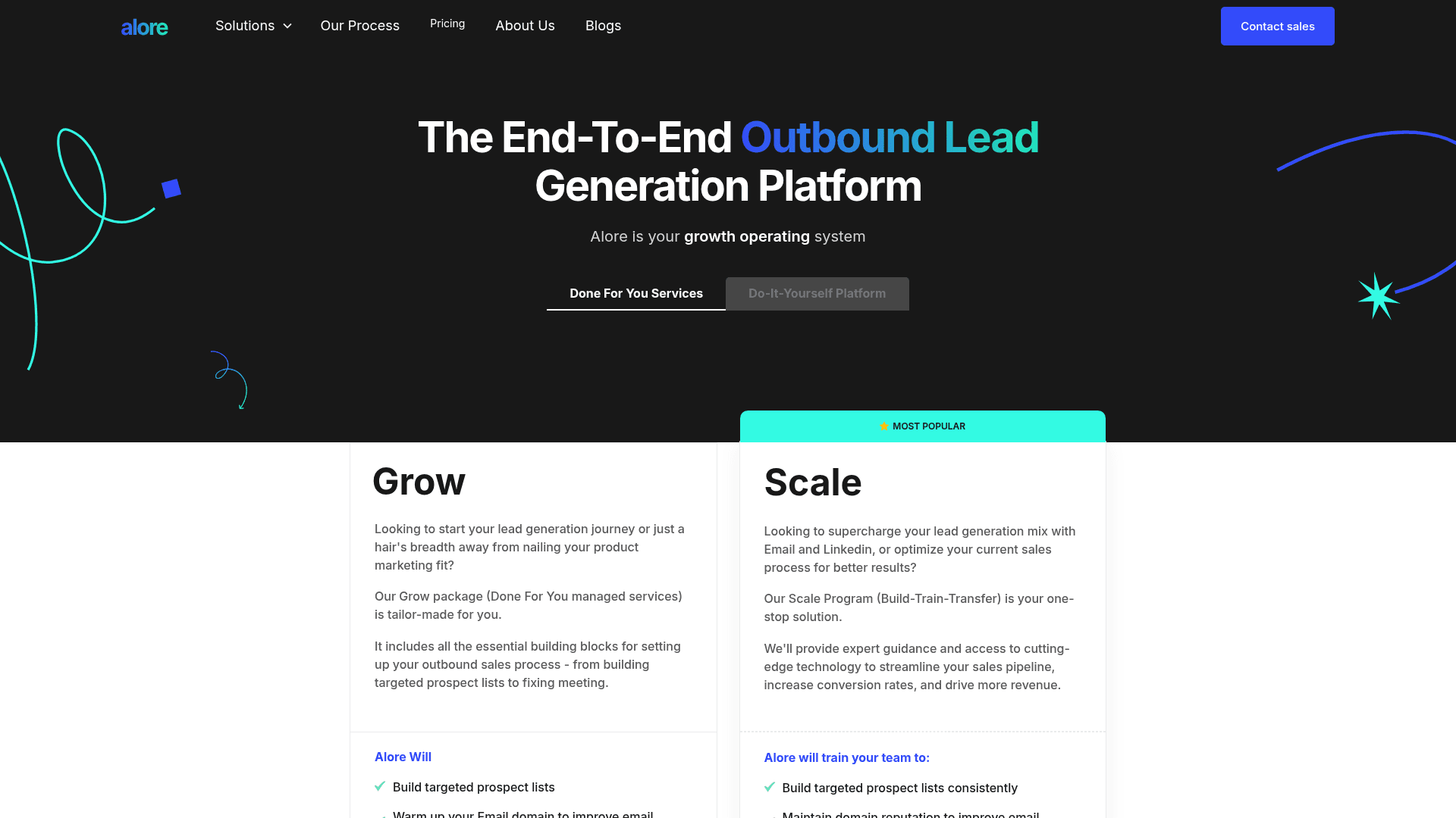 Pricing page of Alore