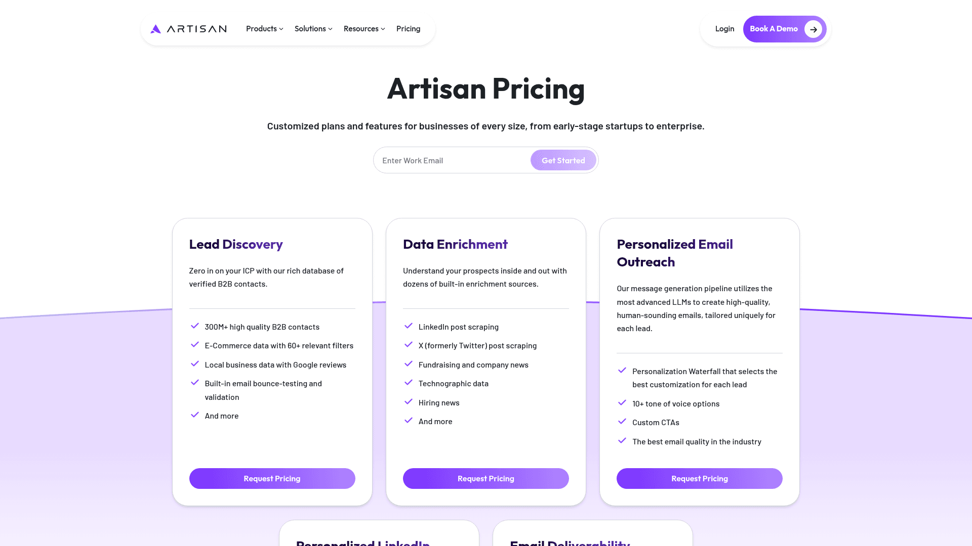 Pricing page of Artisan