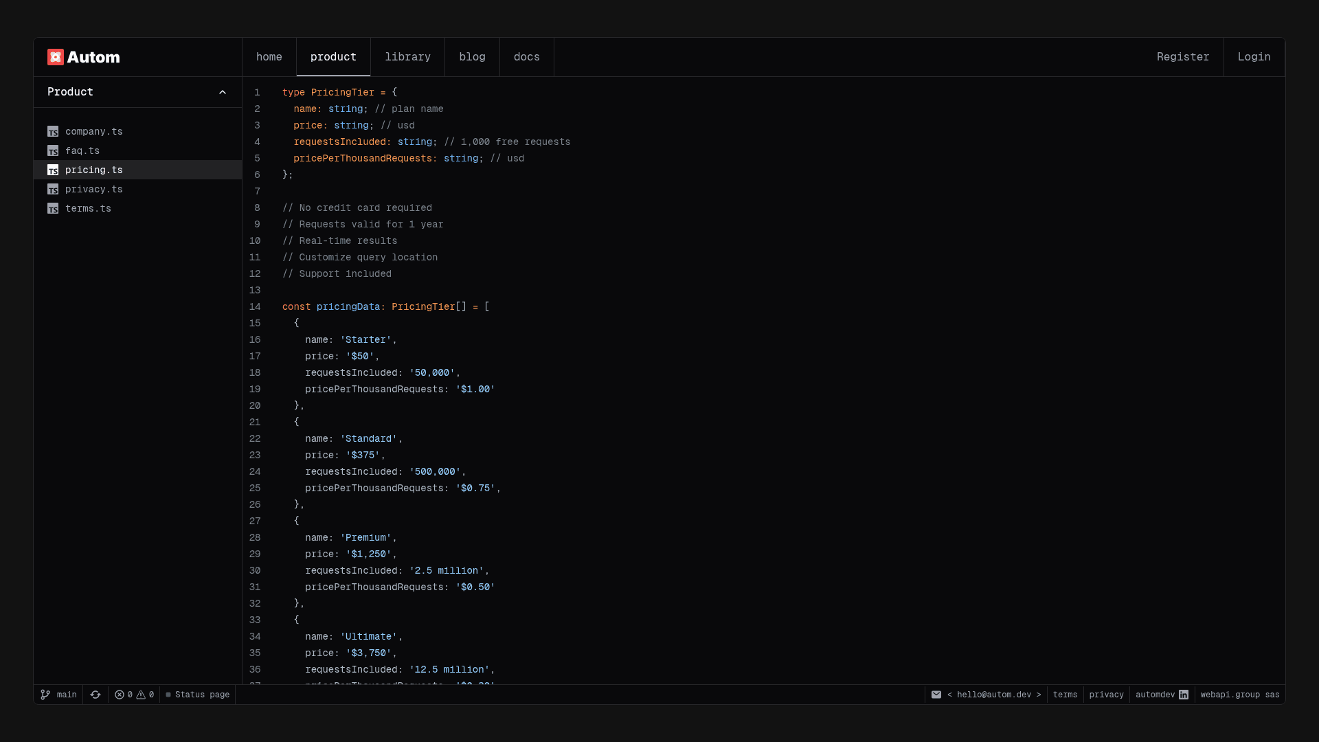 Pricing page of Autom