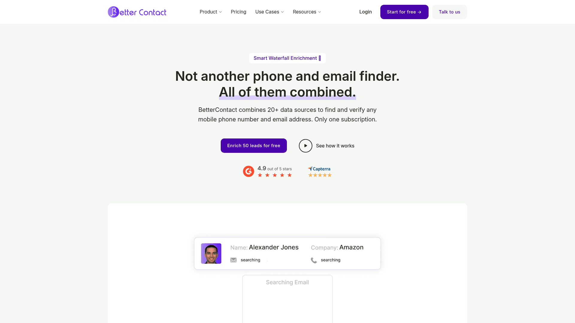 Homepage of BetterContact