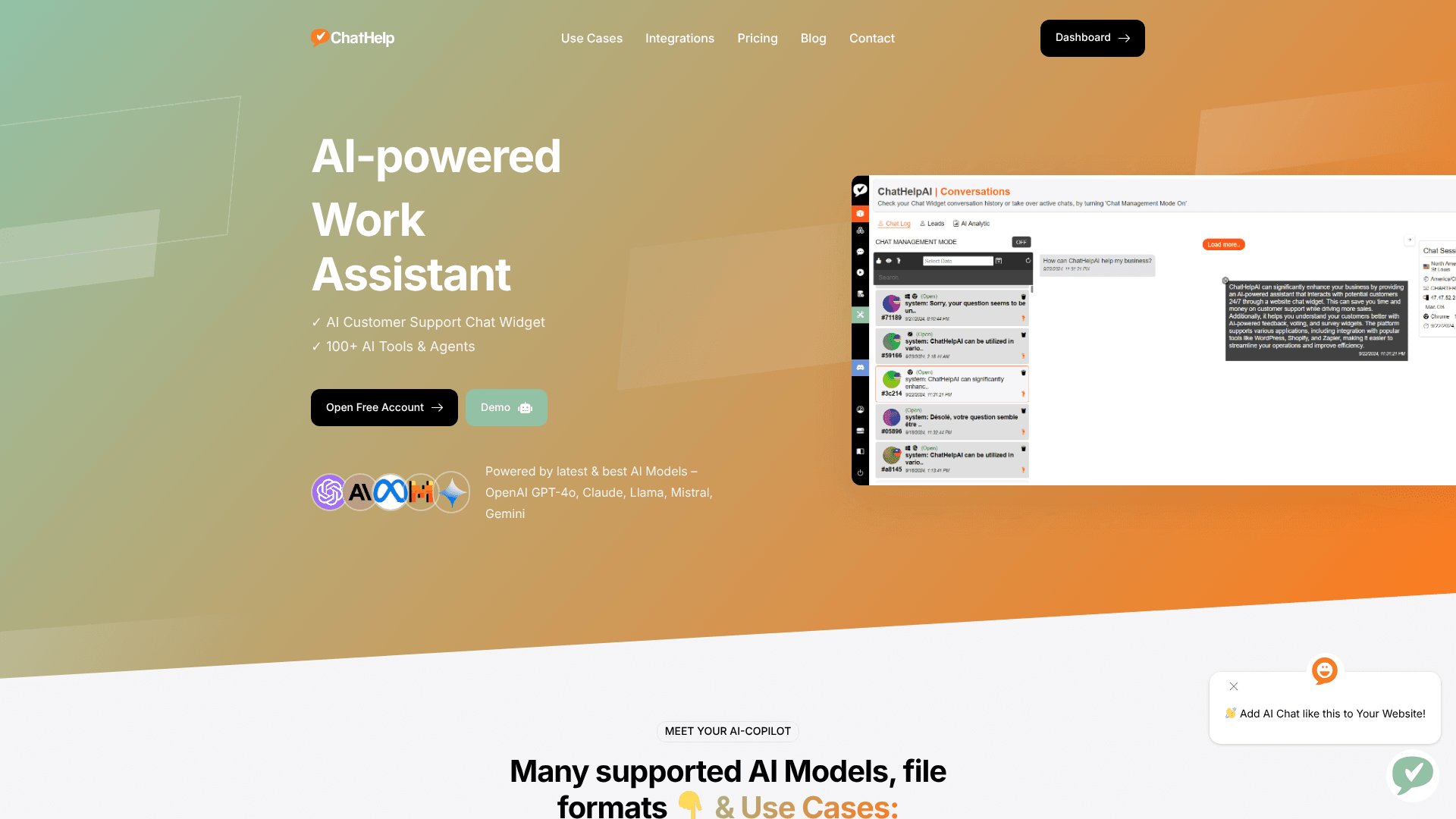 Homepage of ChatHelpai