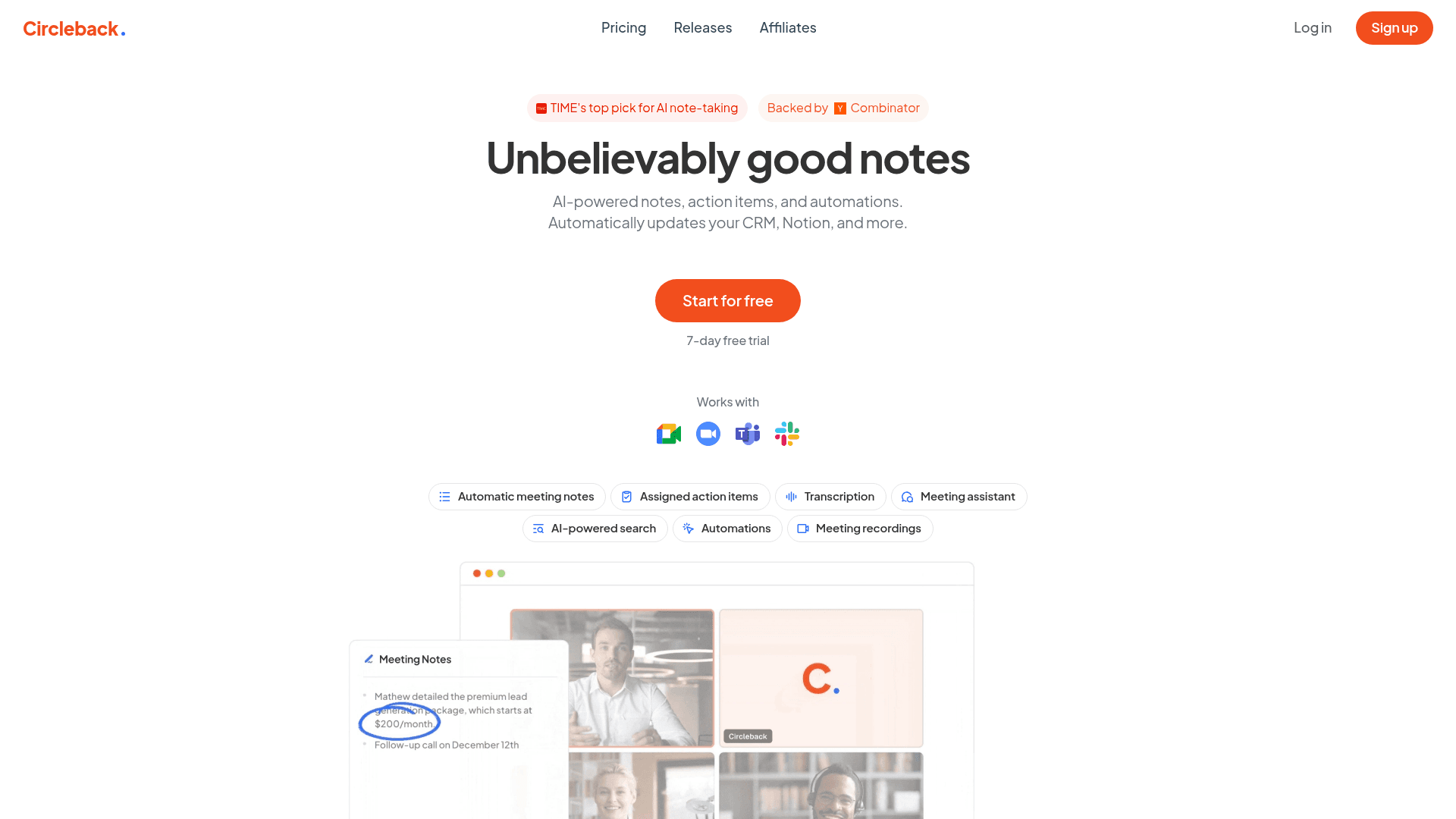 Homepage of Circleback