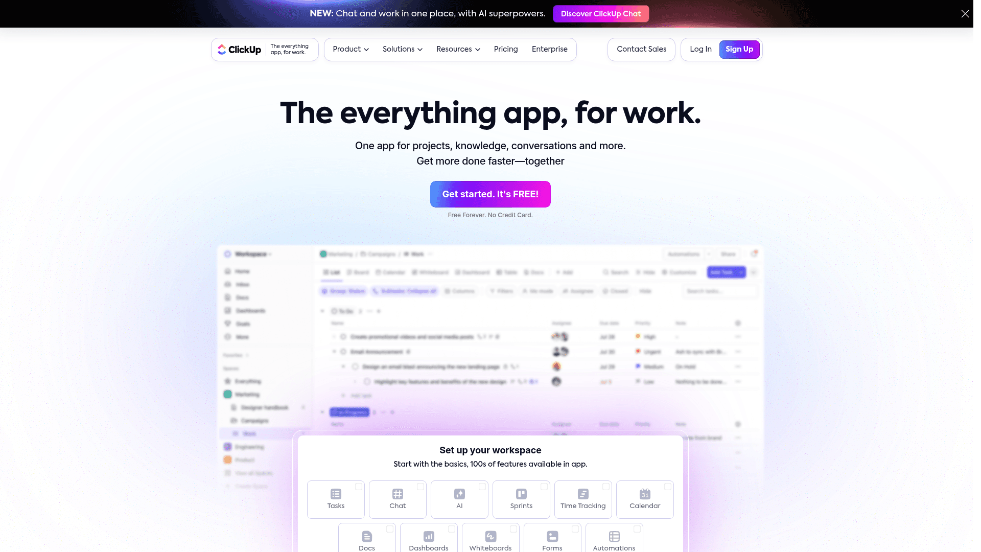 Homepage of ClickUp