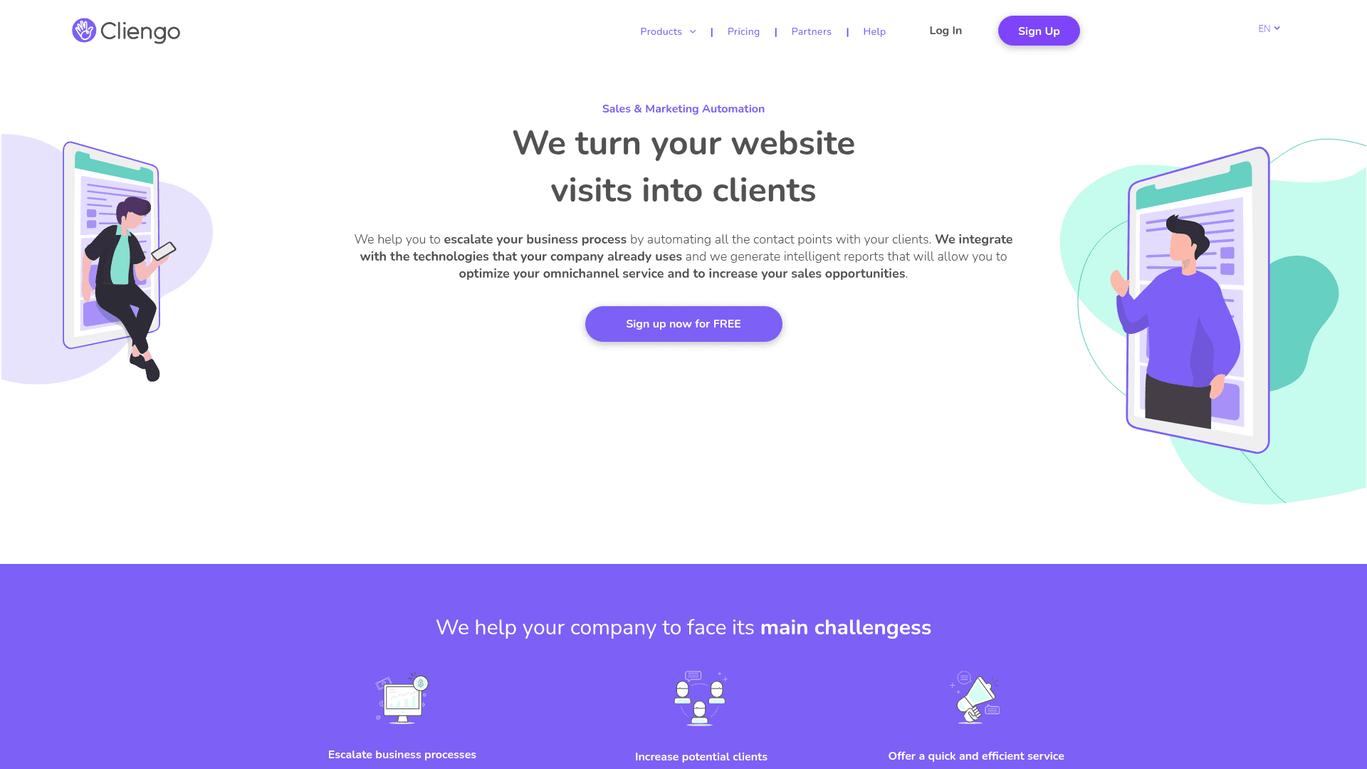 Homepage of Cliengo