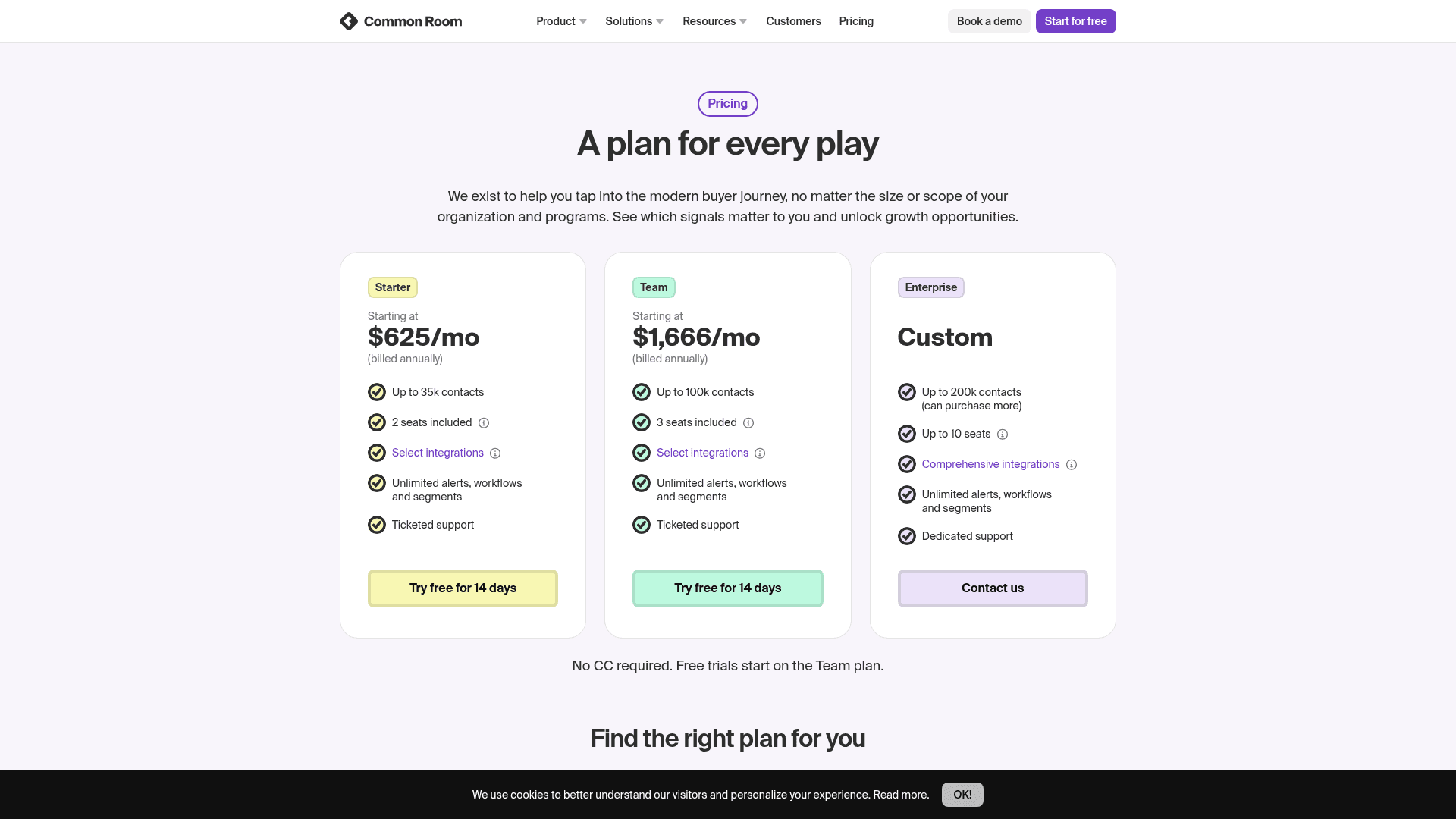 Pricing page of Common Room