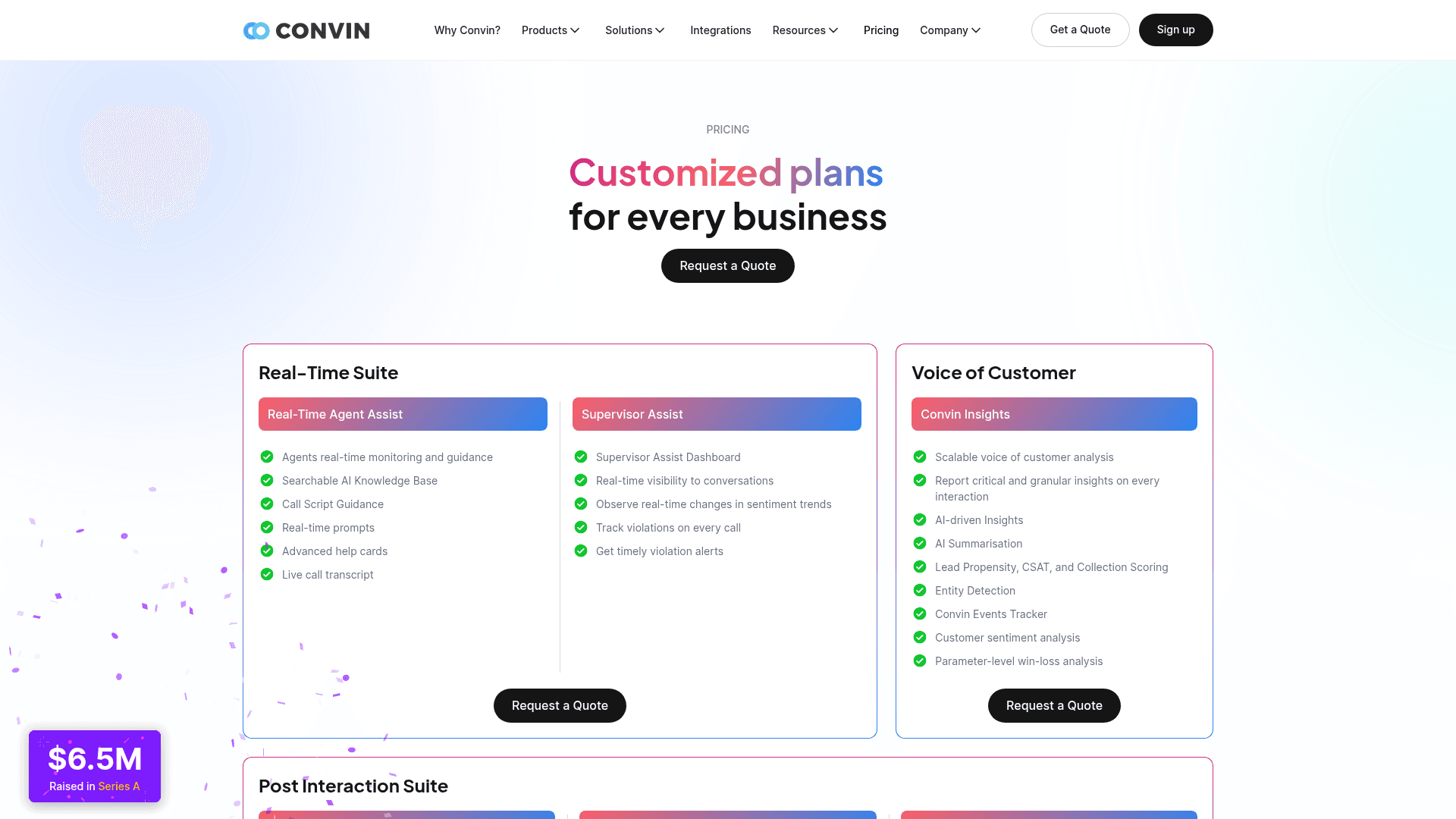 Pricing page of Convin