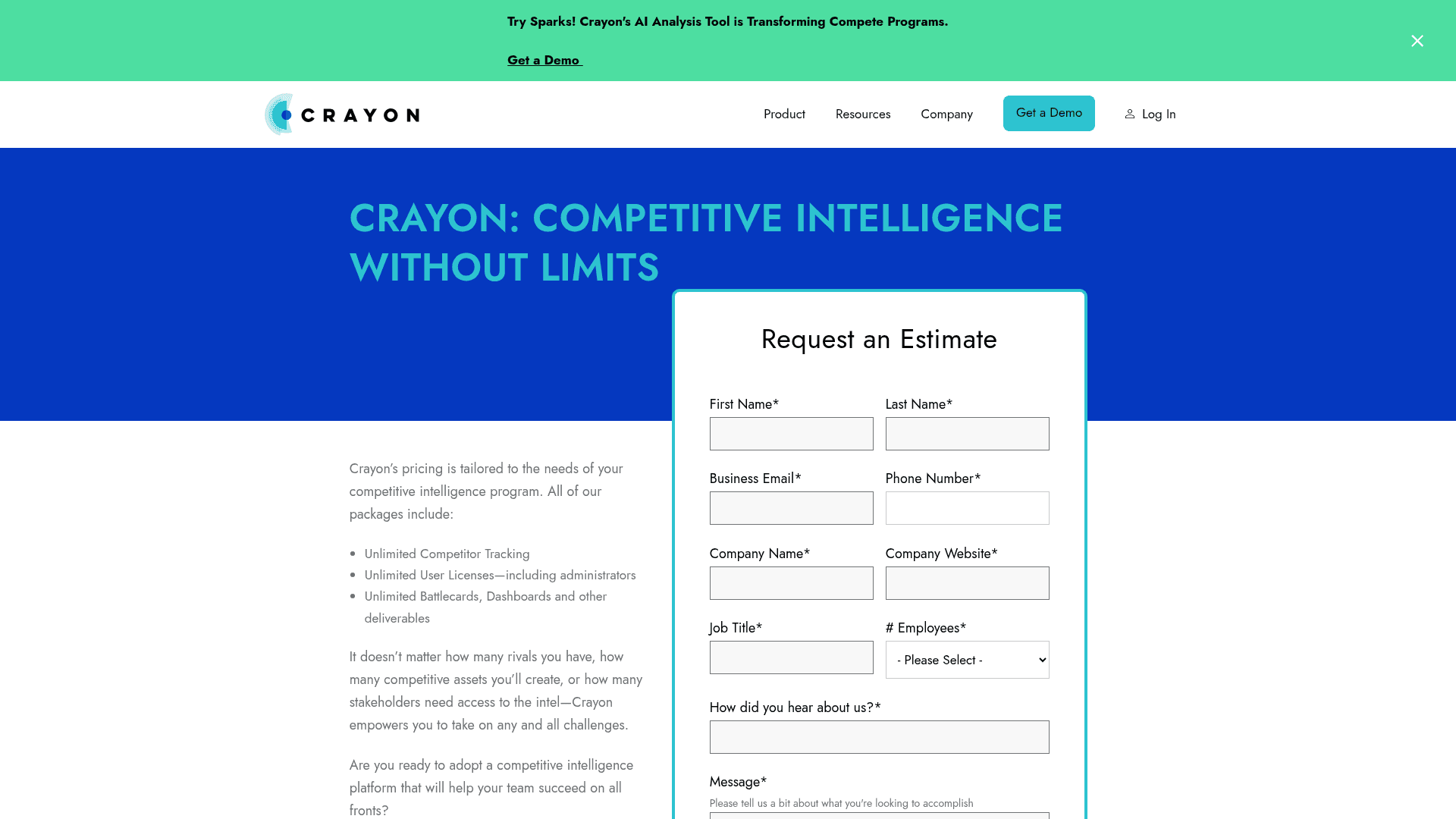 Pricing page of Crayon