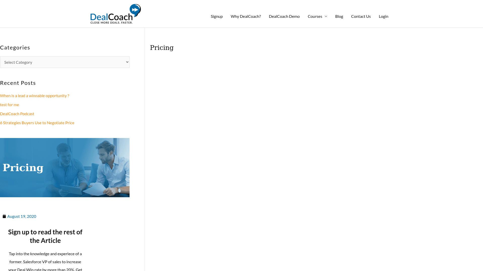 Pricing page of DealCoach