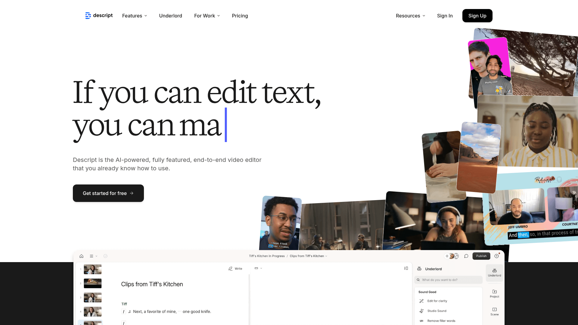 Homepage of Descript