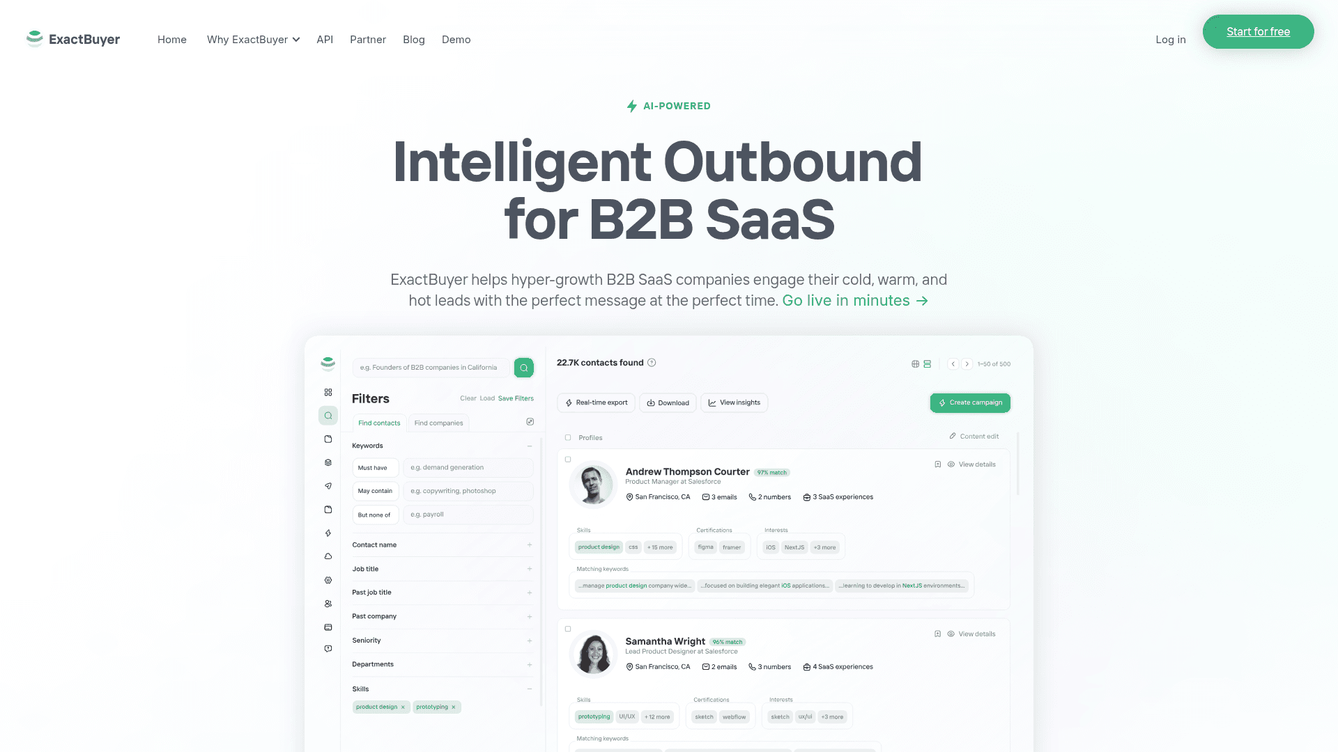 Homepage of ExactBuyer