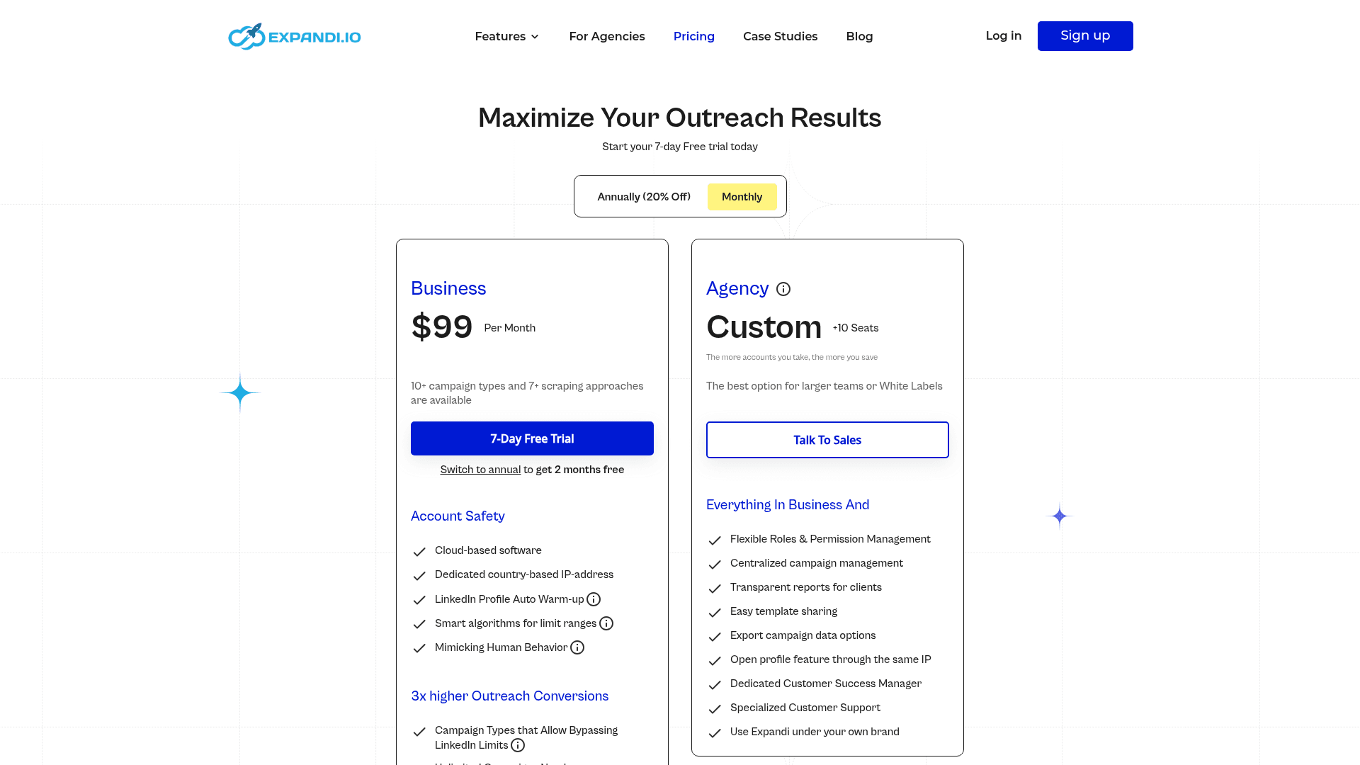 Pricing page of Expandi
