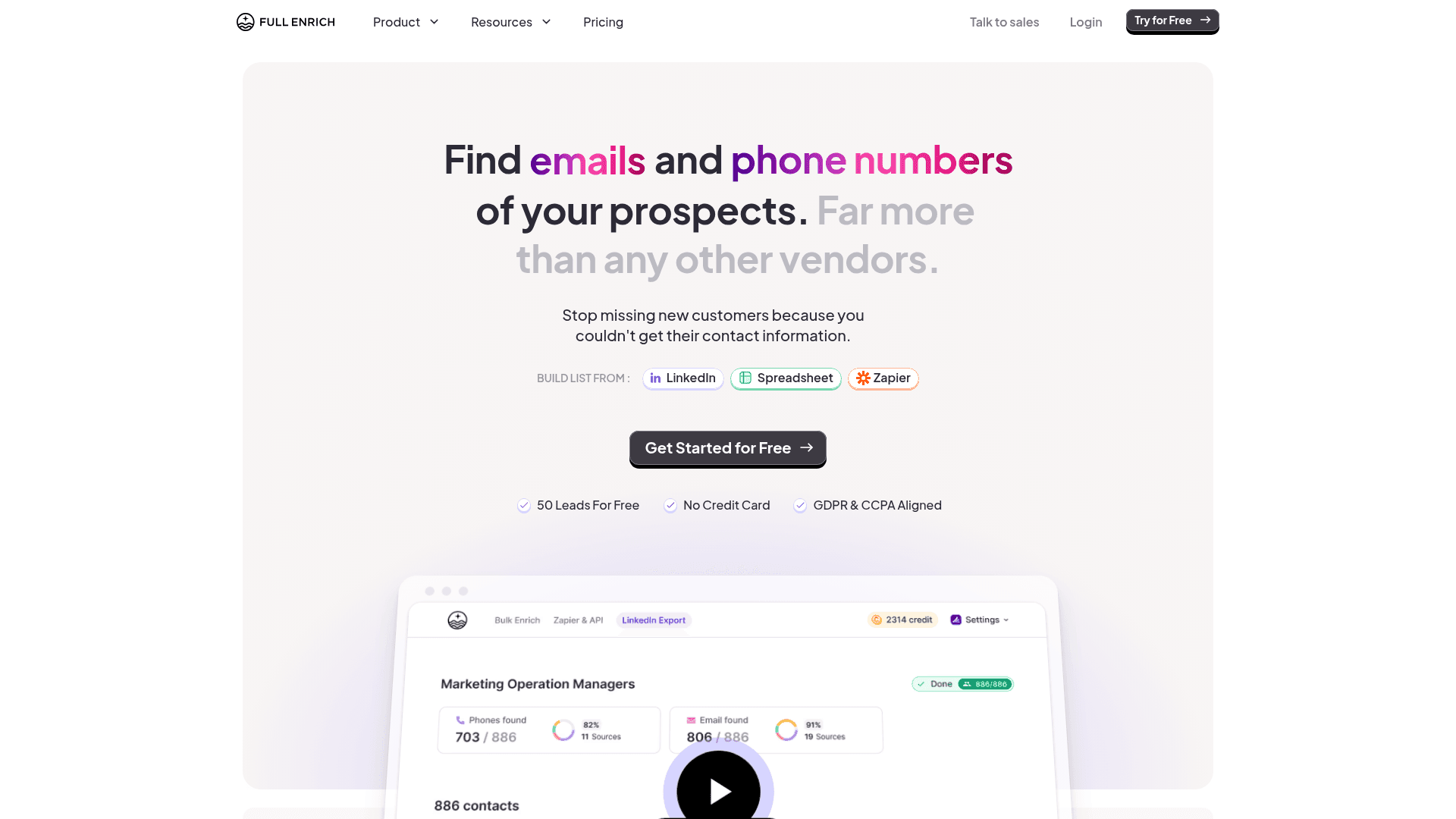 Homepage of FullEnrich