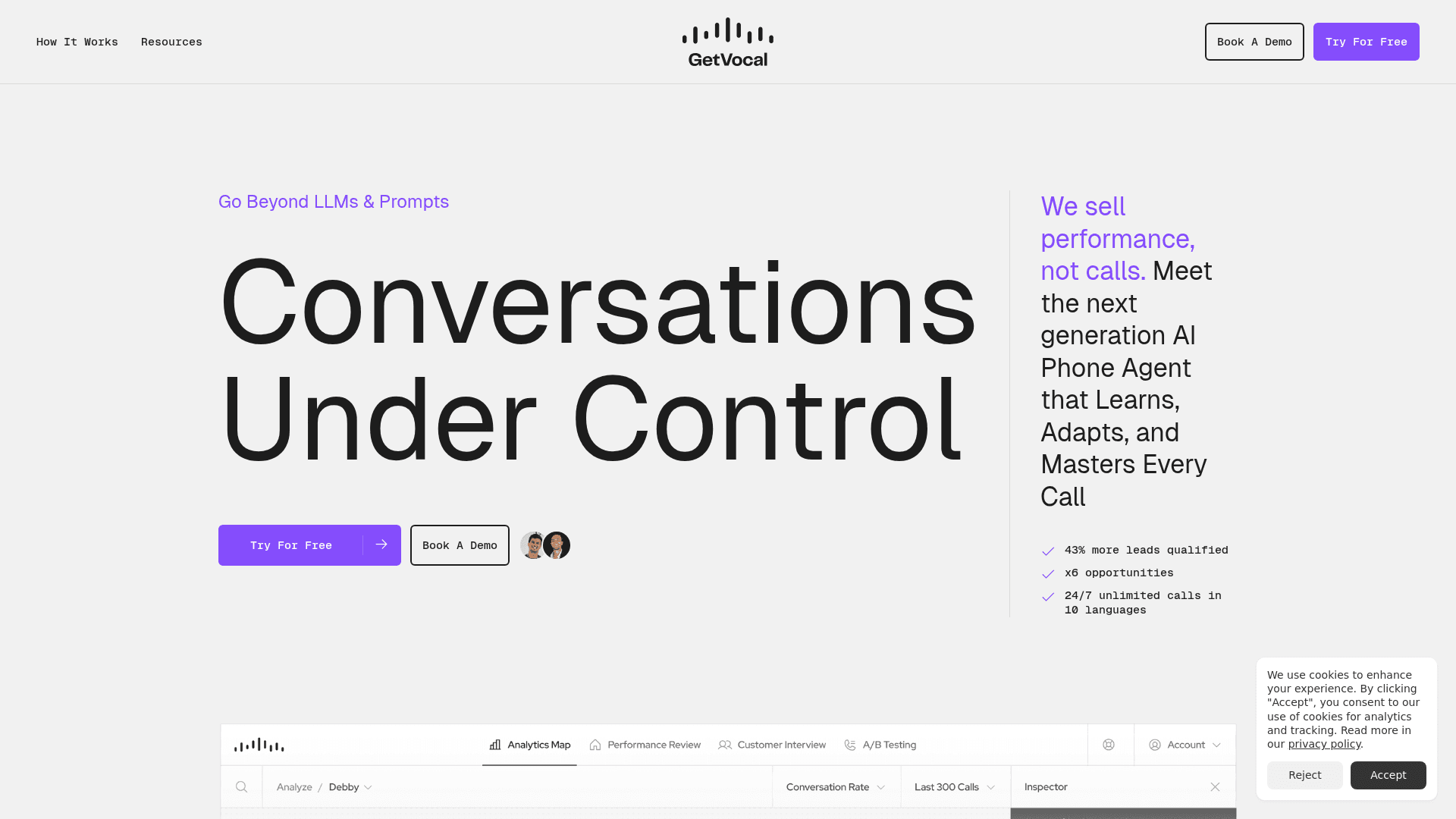 Homepage of GetVocal AI