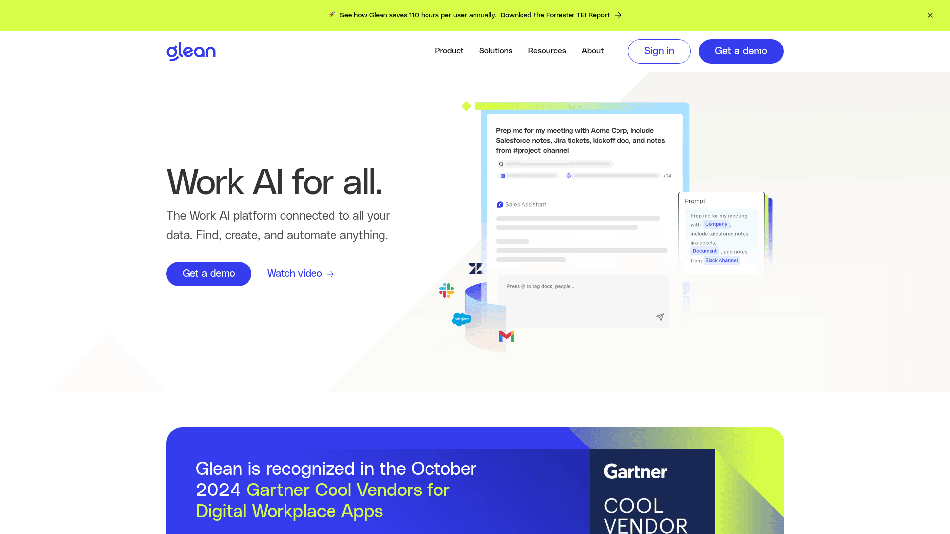 Homepage of Glean