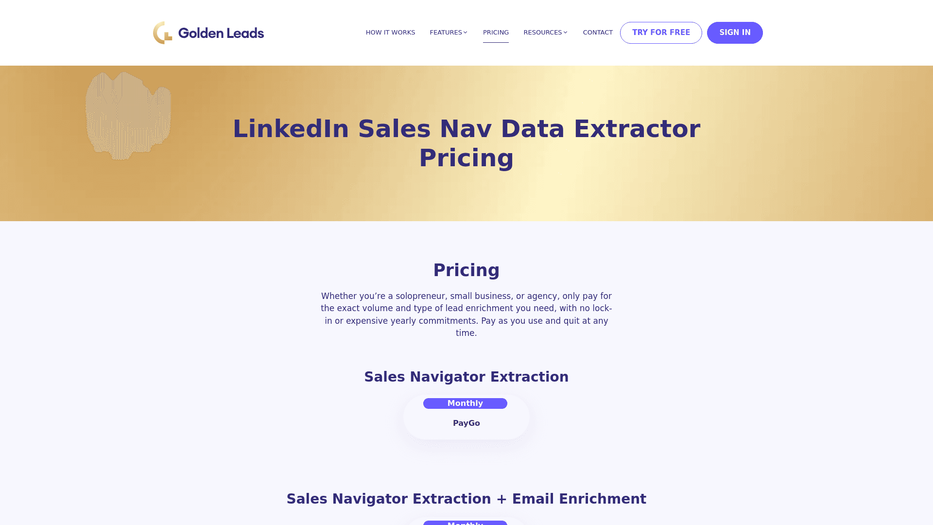 Pricing page of Golden Leads