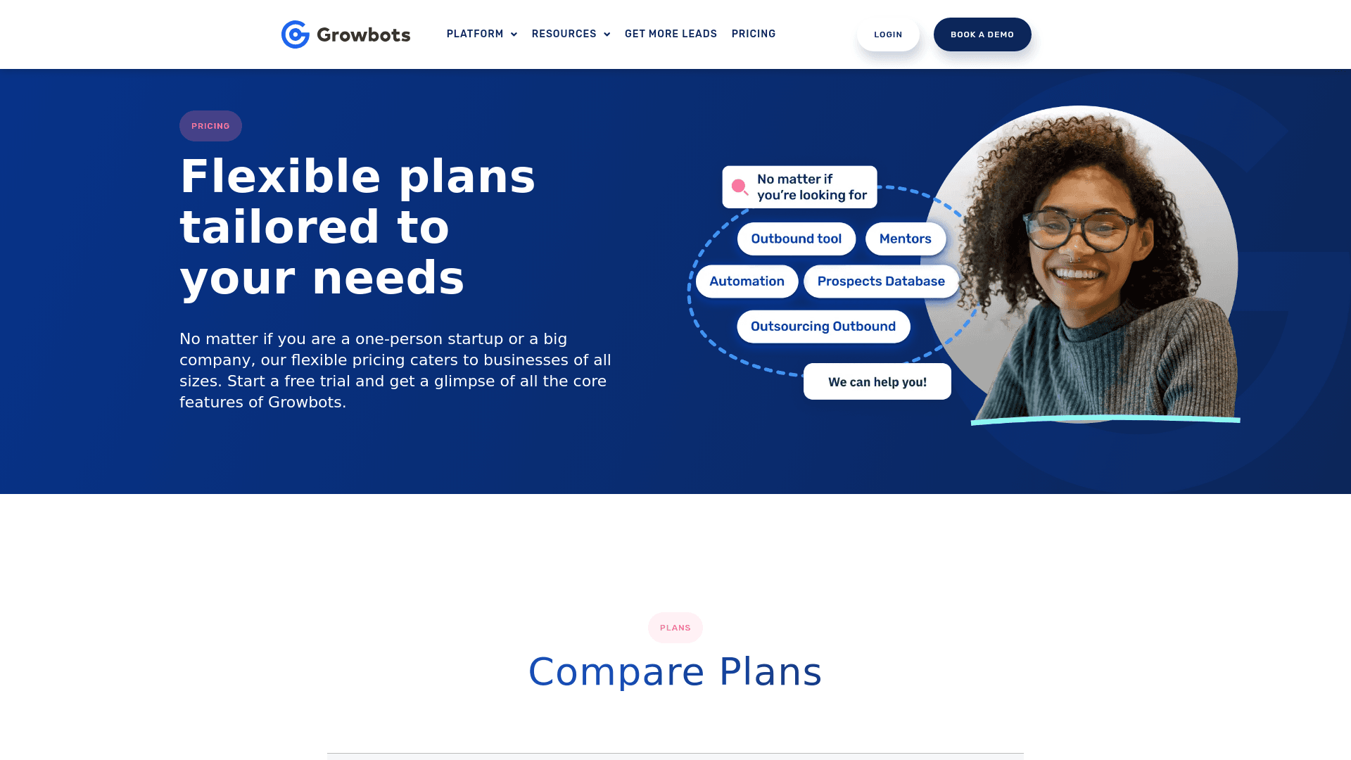 Pricing page of Growbots