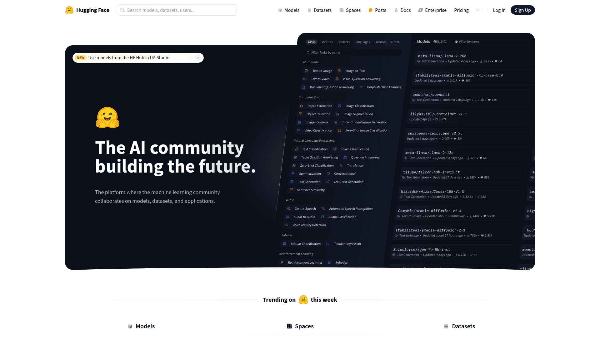 Homepage of Hugging Face