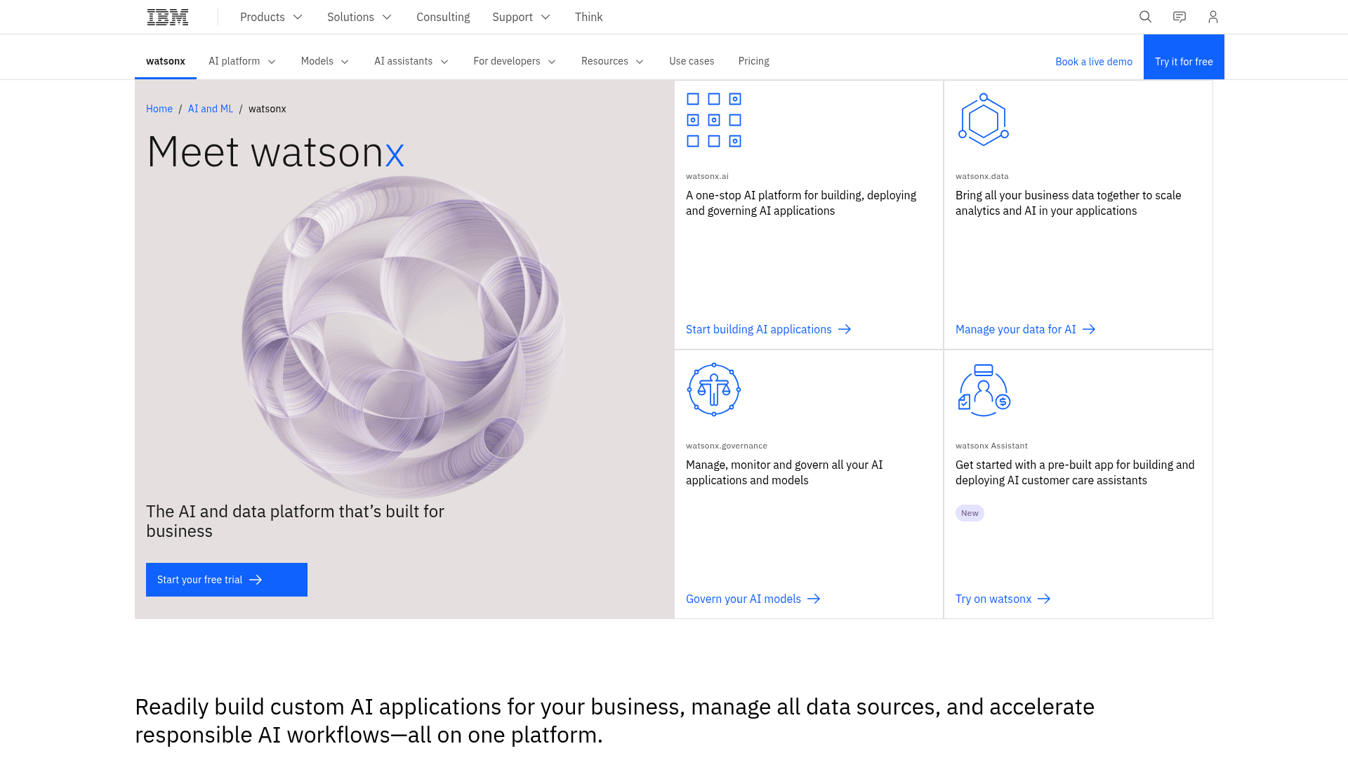 Homepage of IBM watsonx