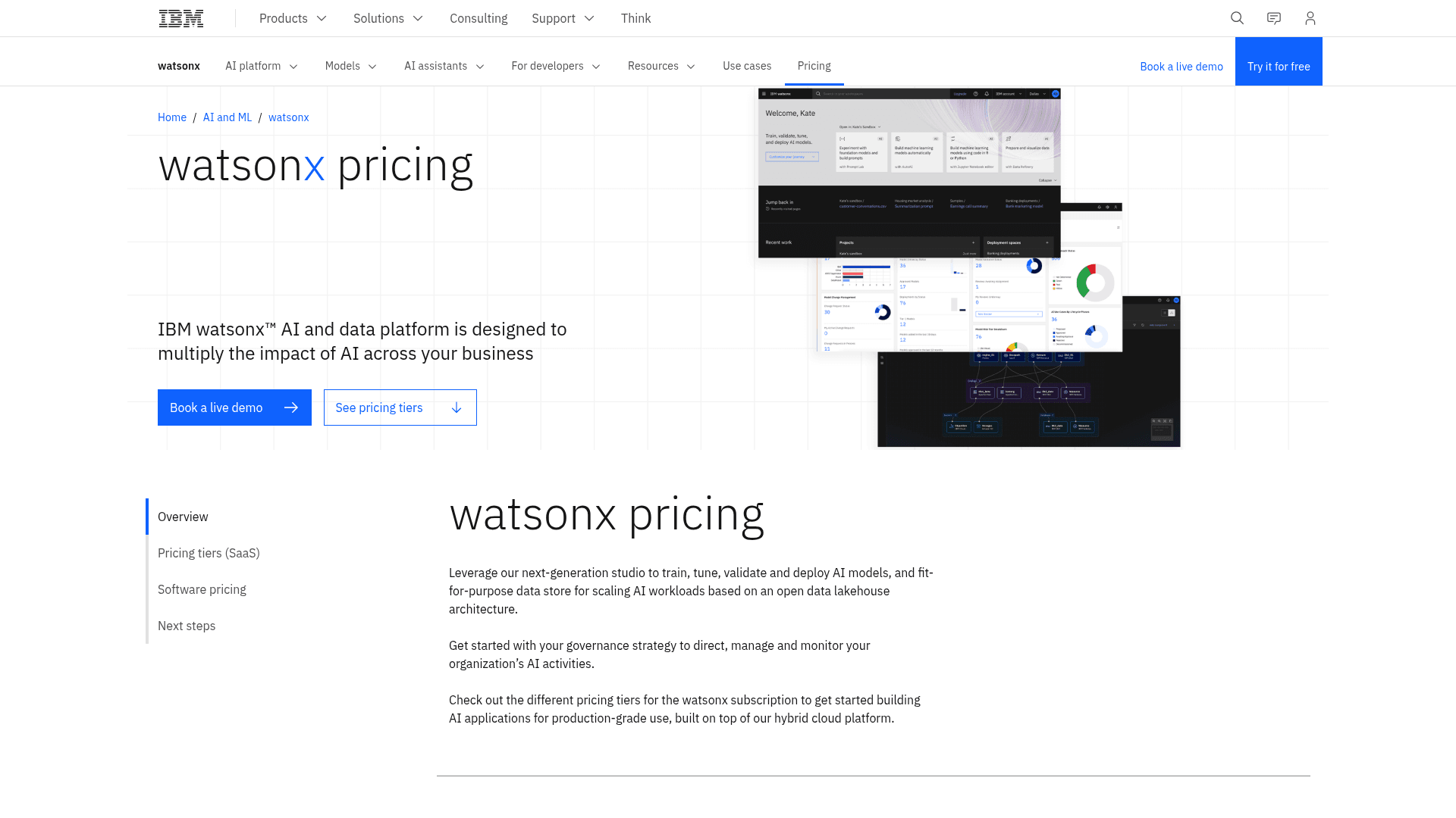 Pricing page of IBM watsonx