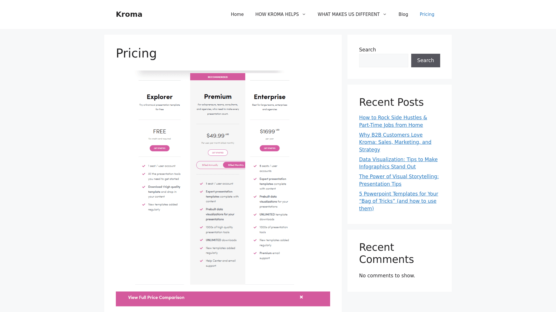 Pricing page of Kromaai