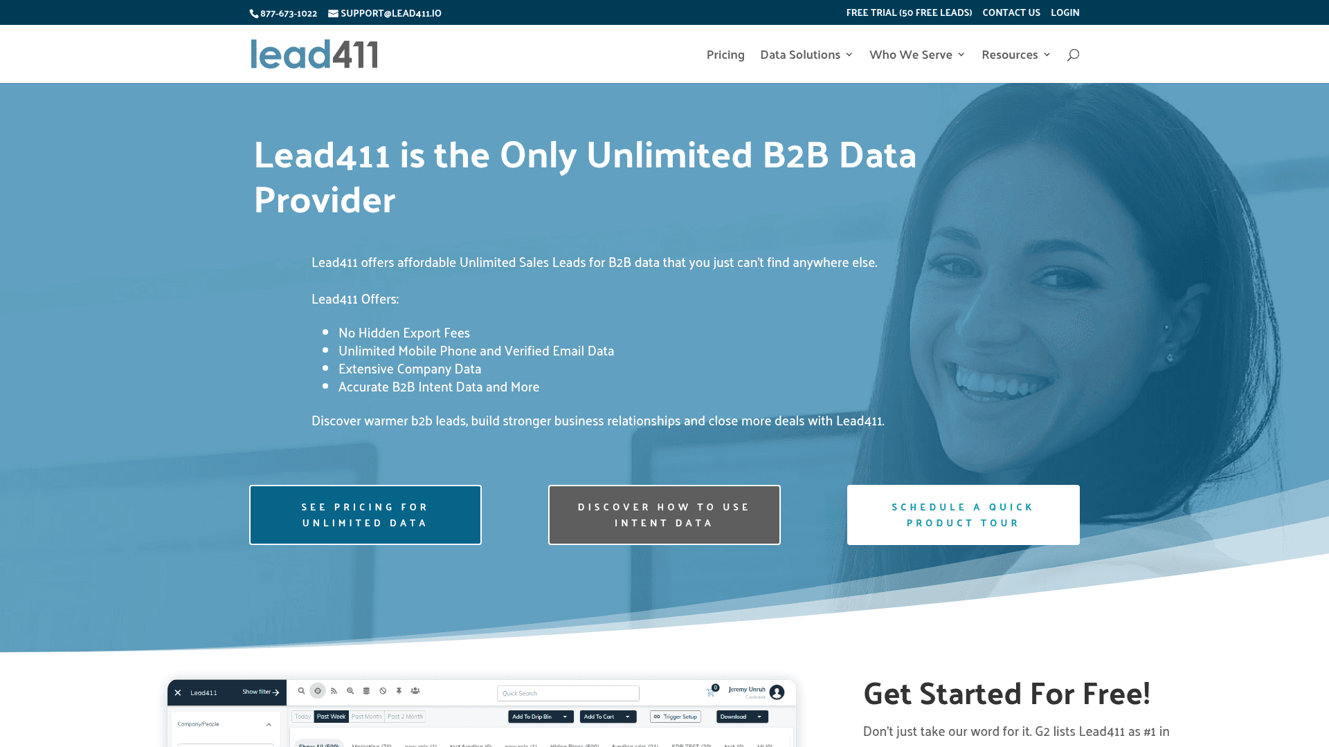 Homepage of Lead411