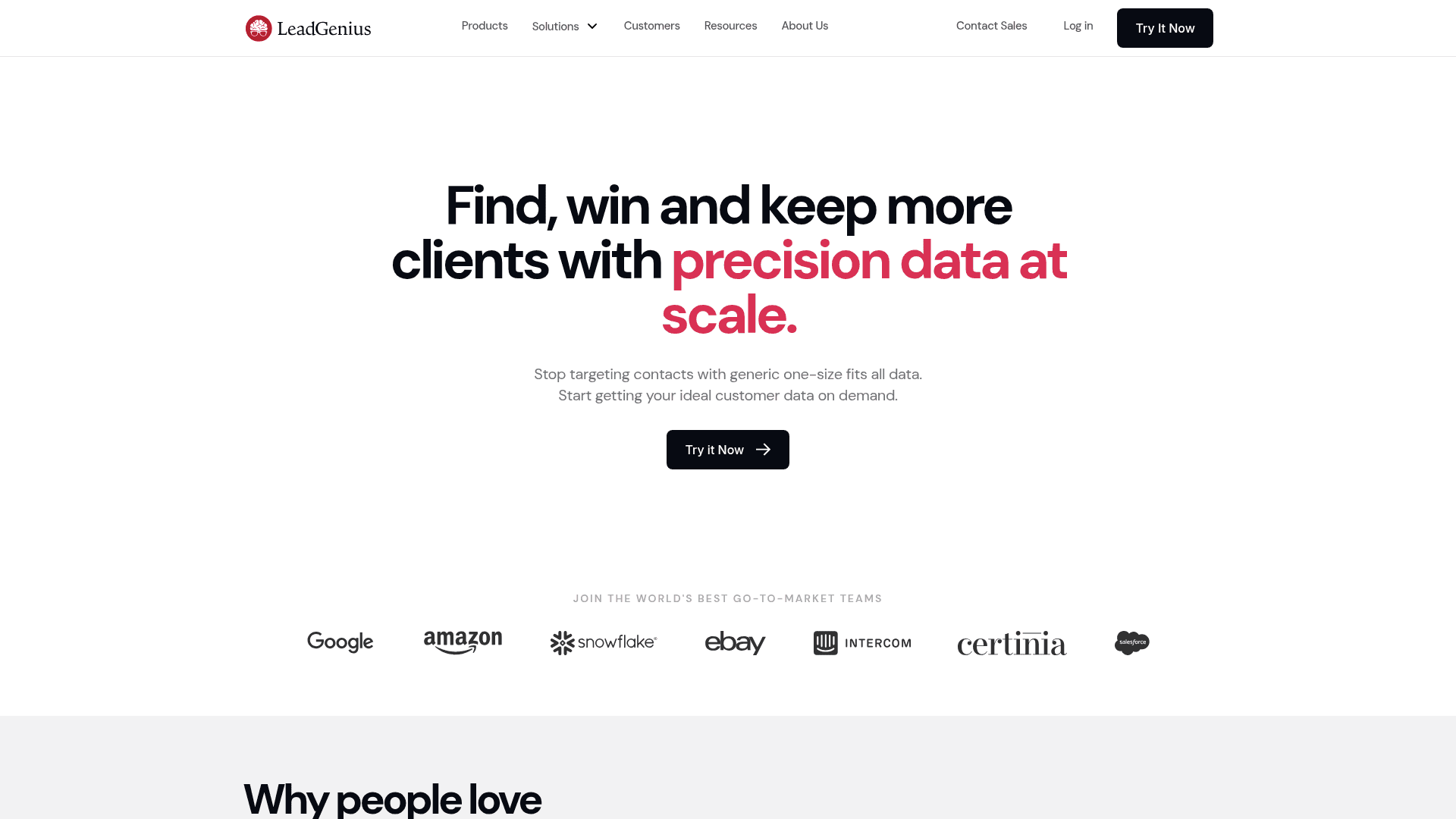 Homepage of LeadGenius