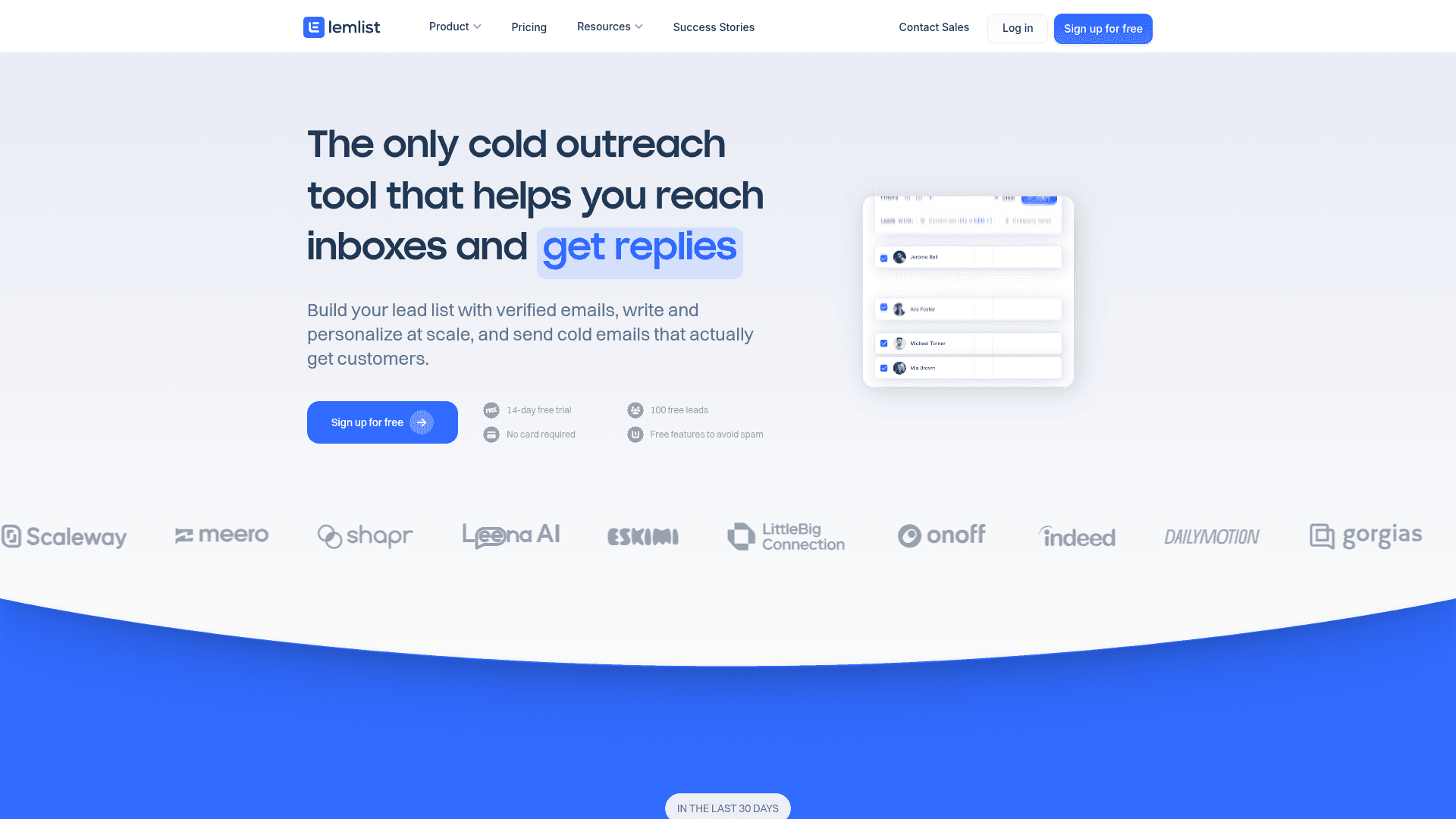 Homepage of lemlist