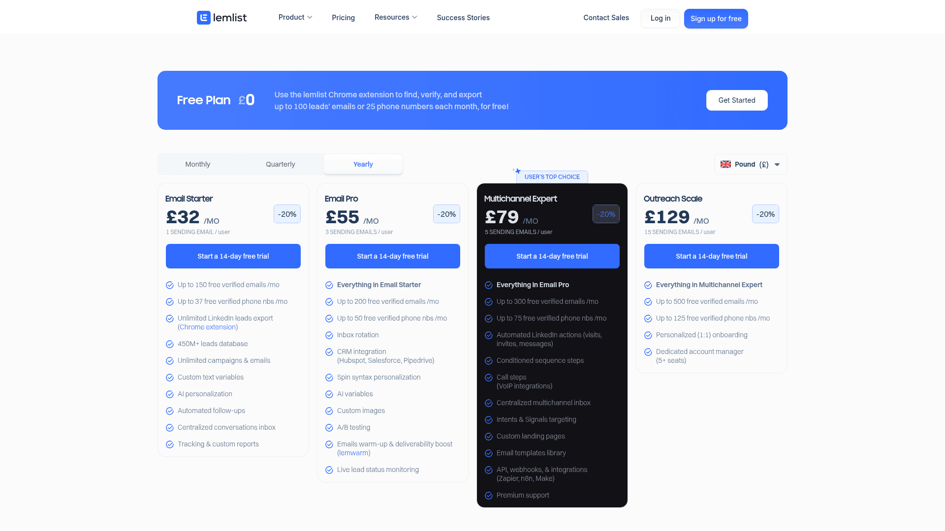 Pricing page of lemlist