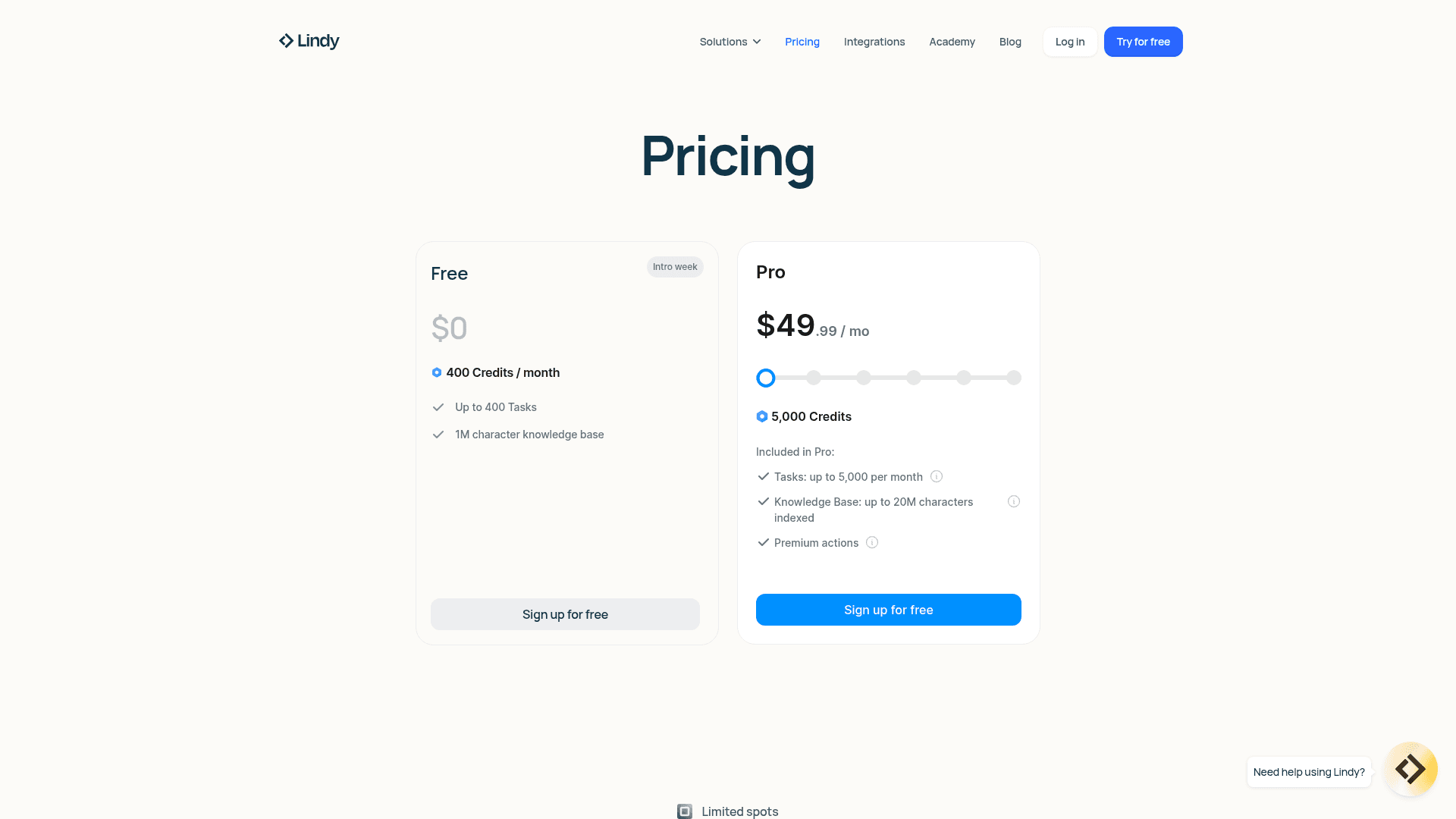 Pricing page of Lindyai