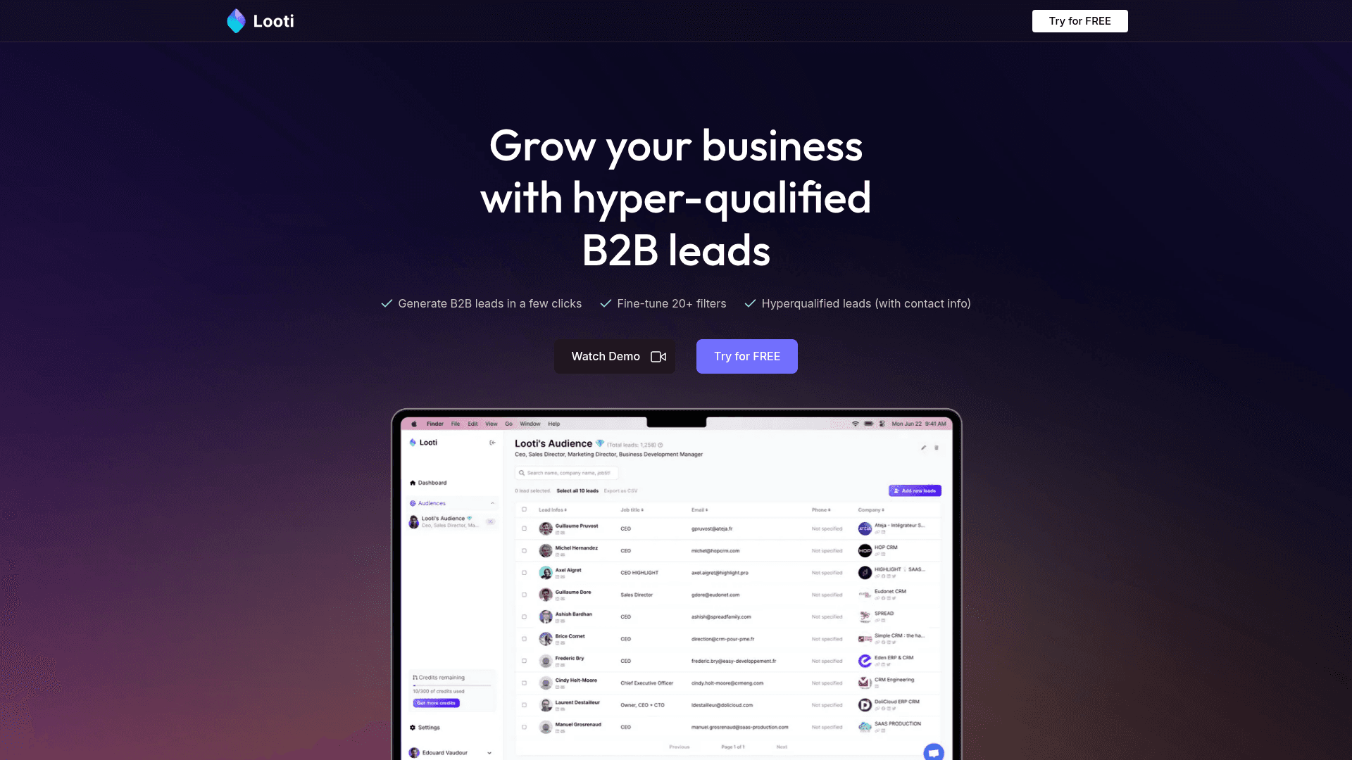 Homepage of Looti