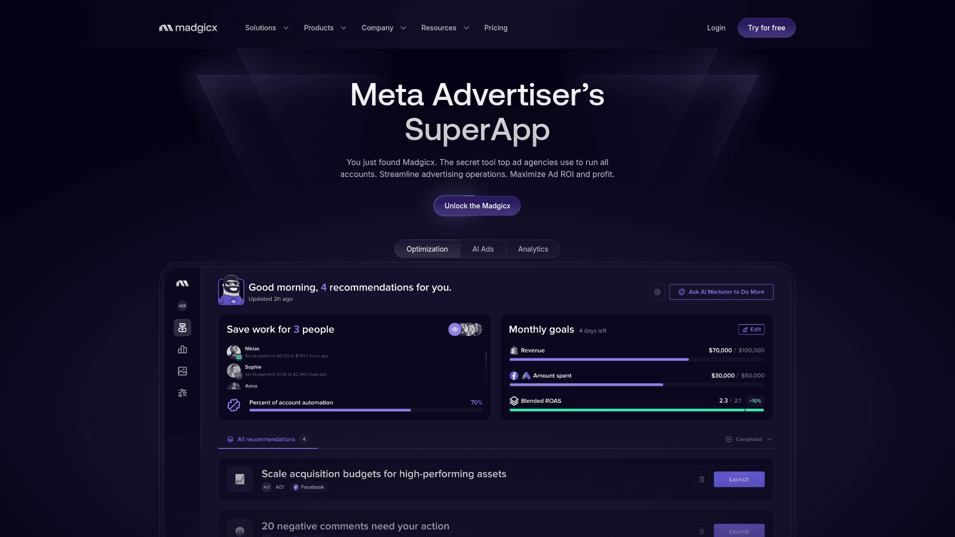 Homepage of Madgicx