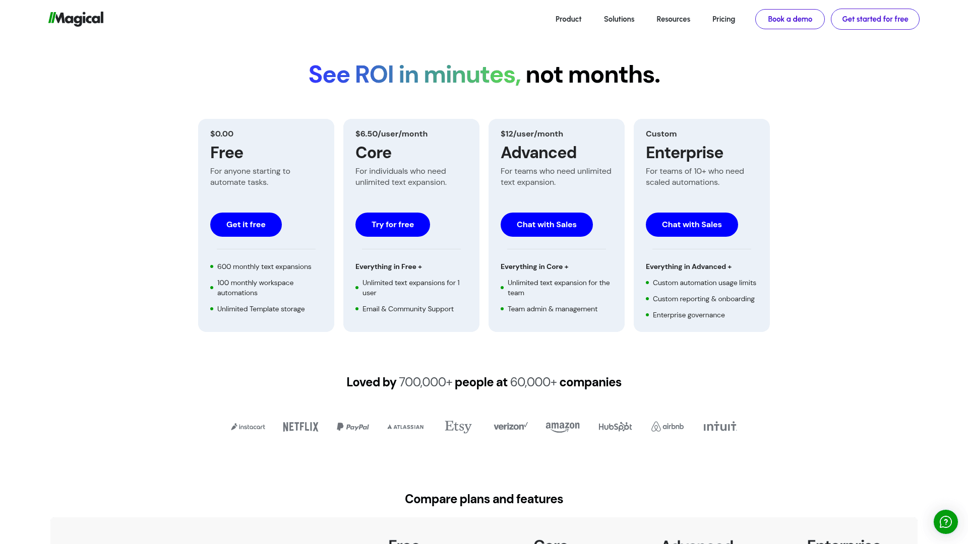 Pricing page of Magical