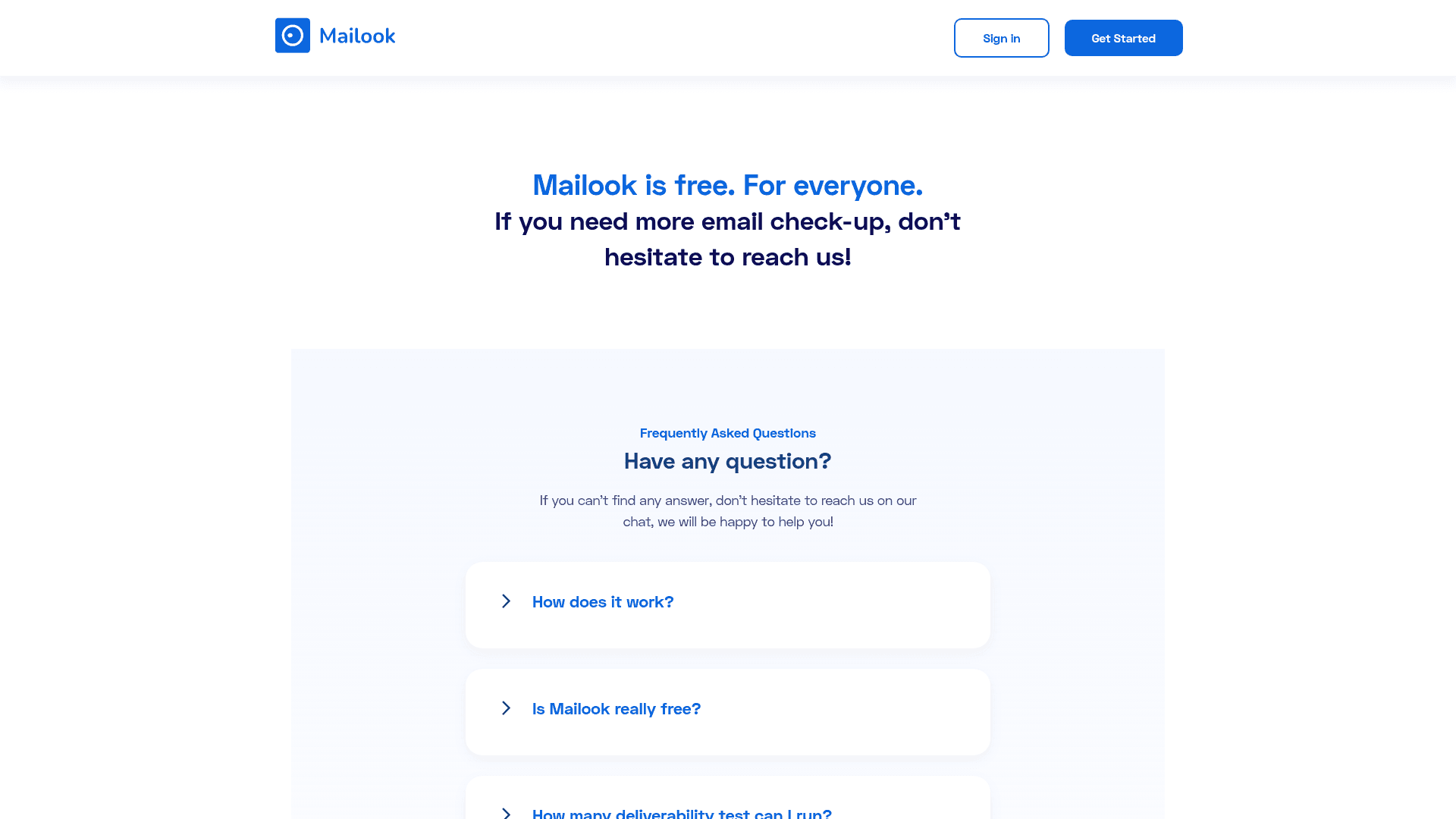Pricing page of Mailook