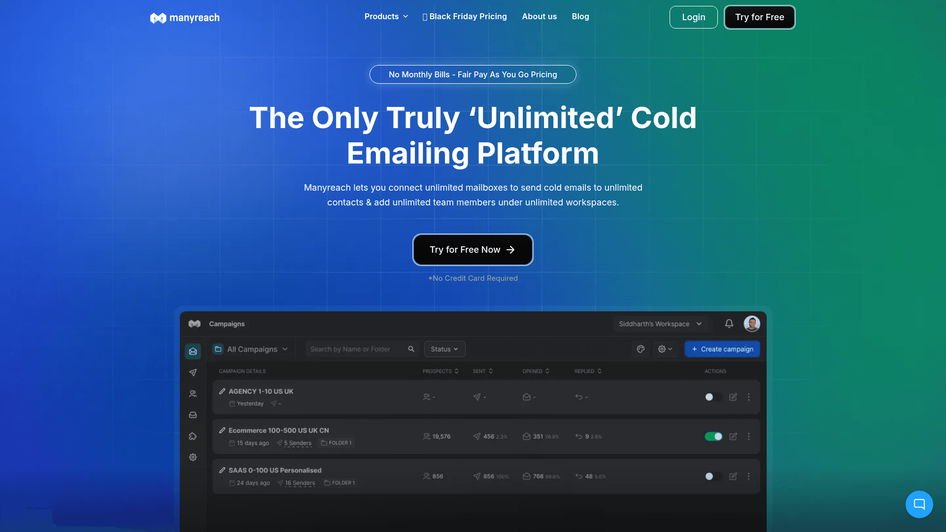 Homepage of Manyreach