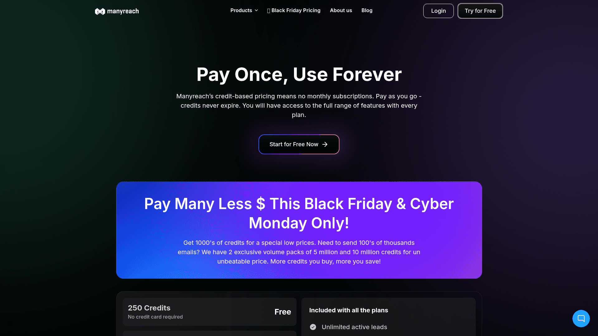 Pricing page of Manyreach
