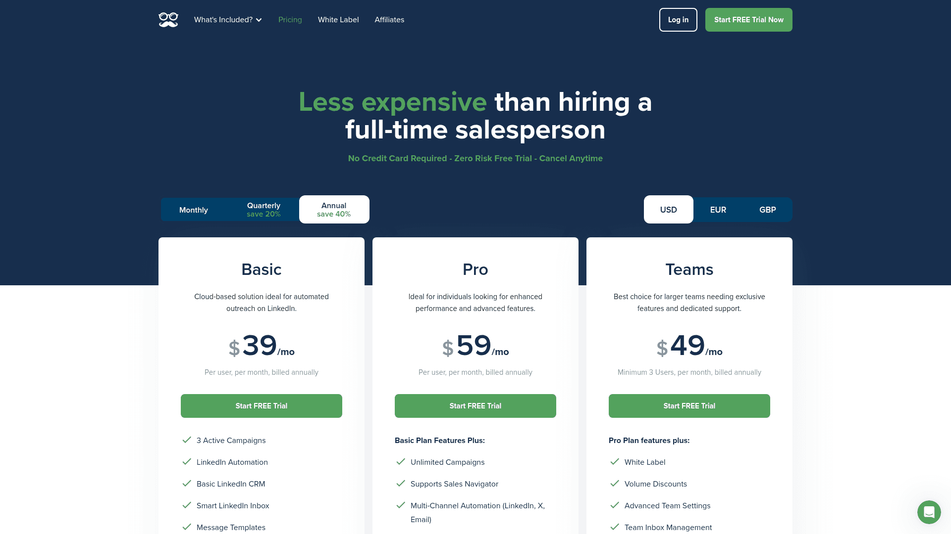 Pricing page of Meet Alfred