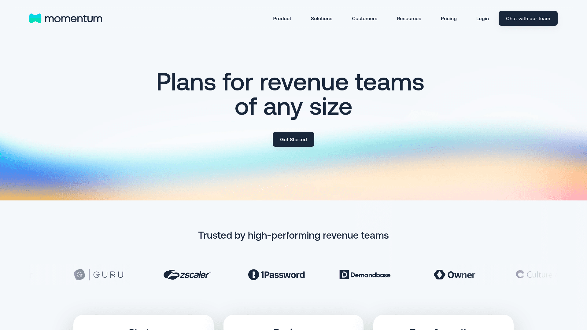 Pricing page of Momentum
