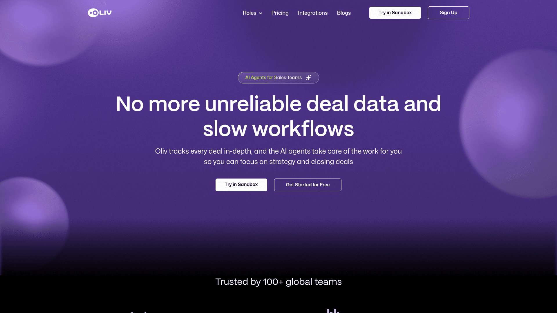 Homepage of Oliv AI