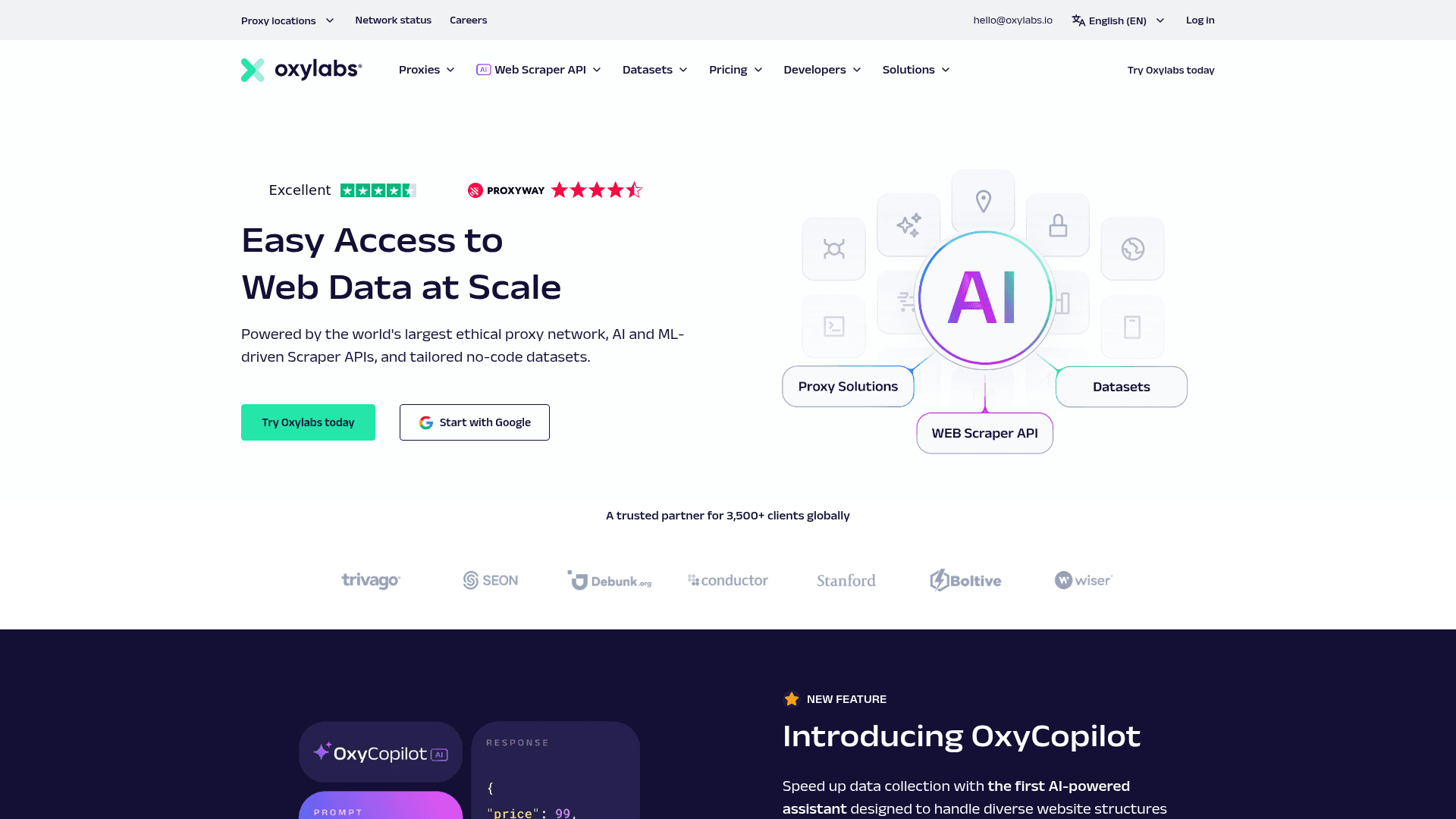 Homepage of Oxylabs