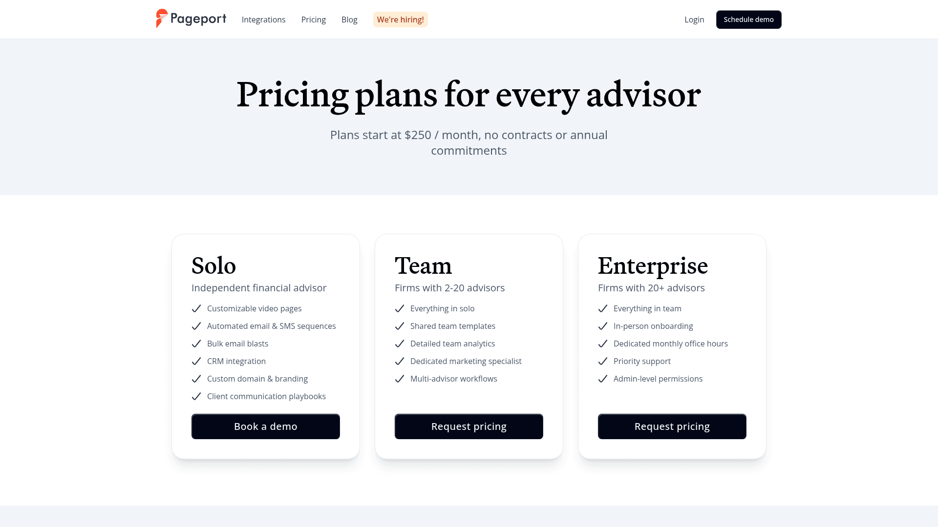 Pricing page of Pageport