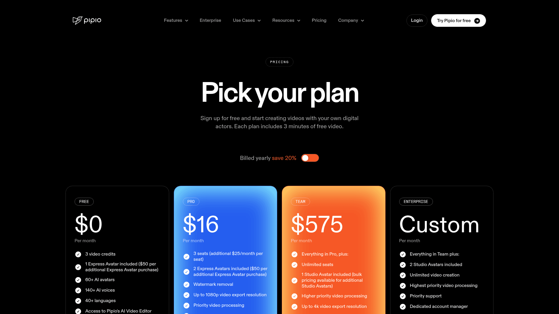 Pricing page of Pipio