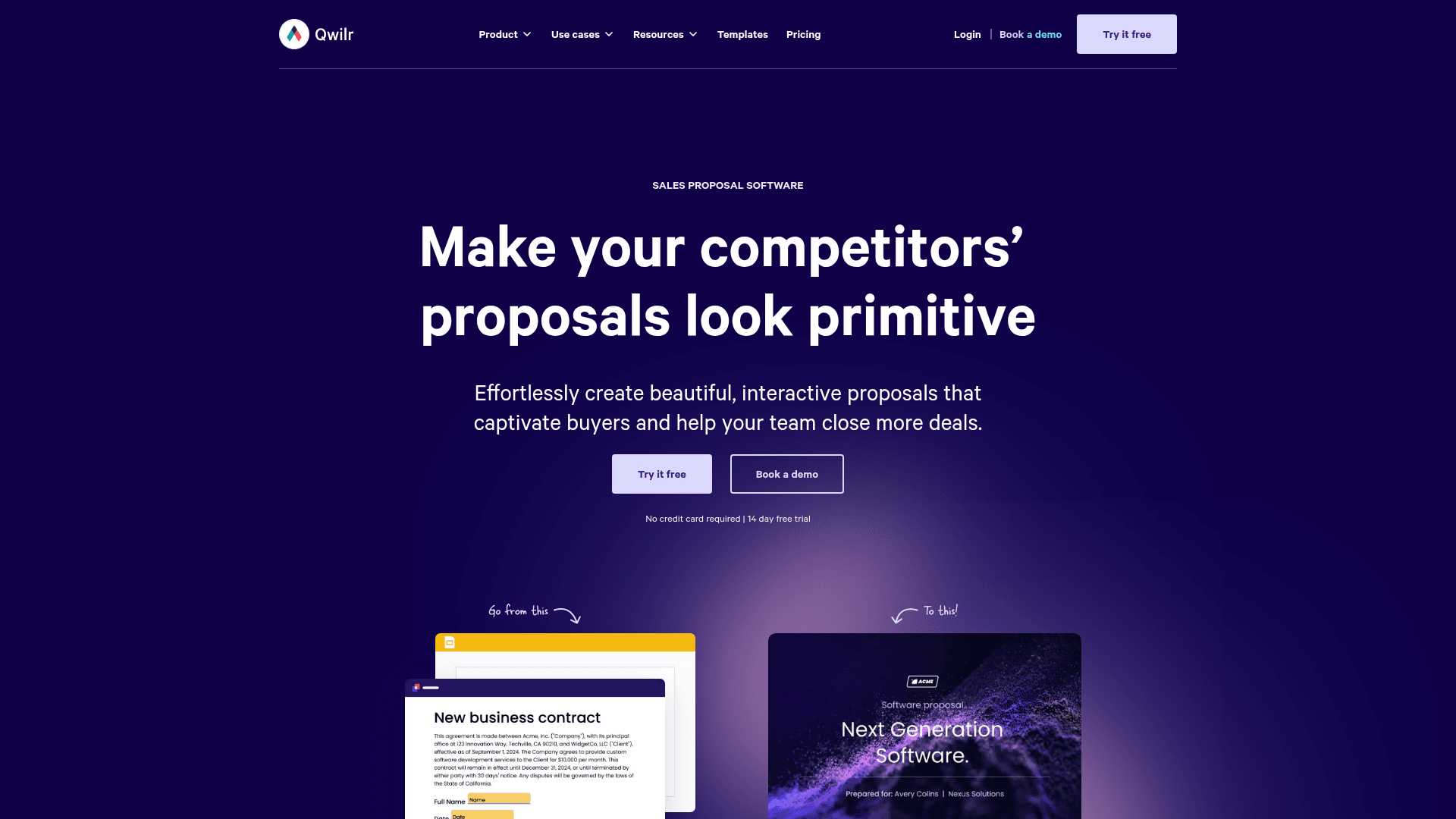 Homepage of Qwilr