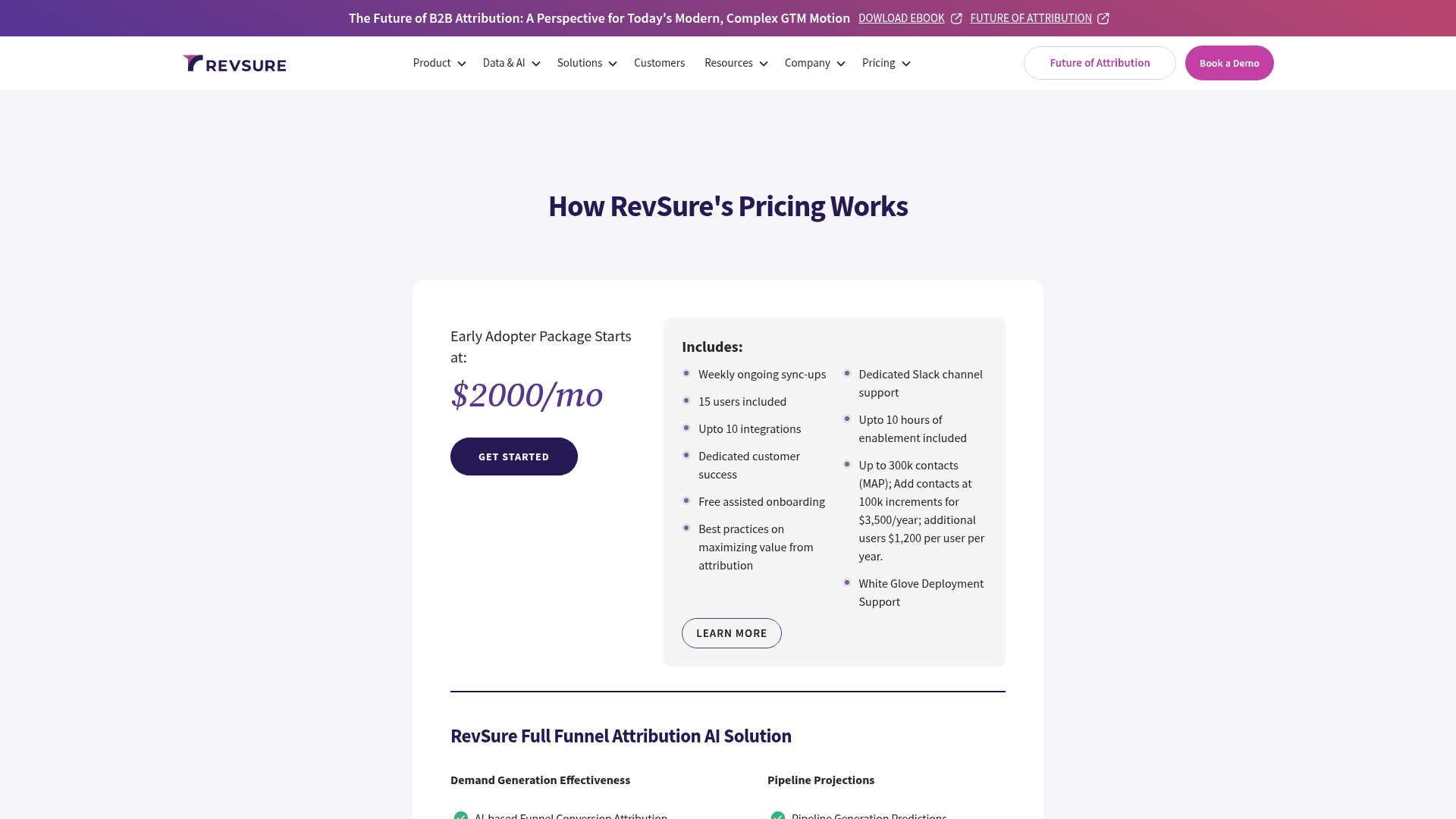 Pricing page of RevSure