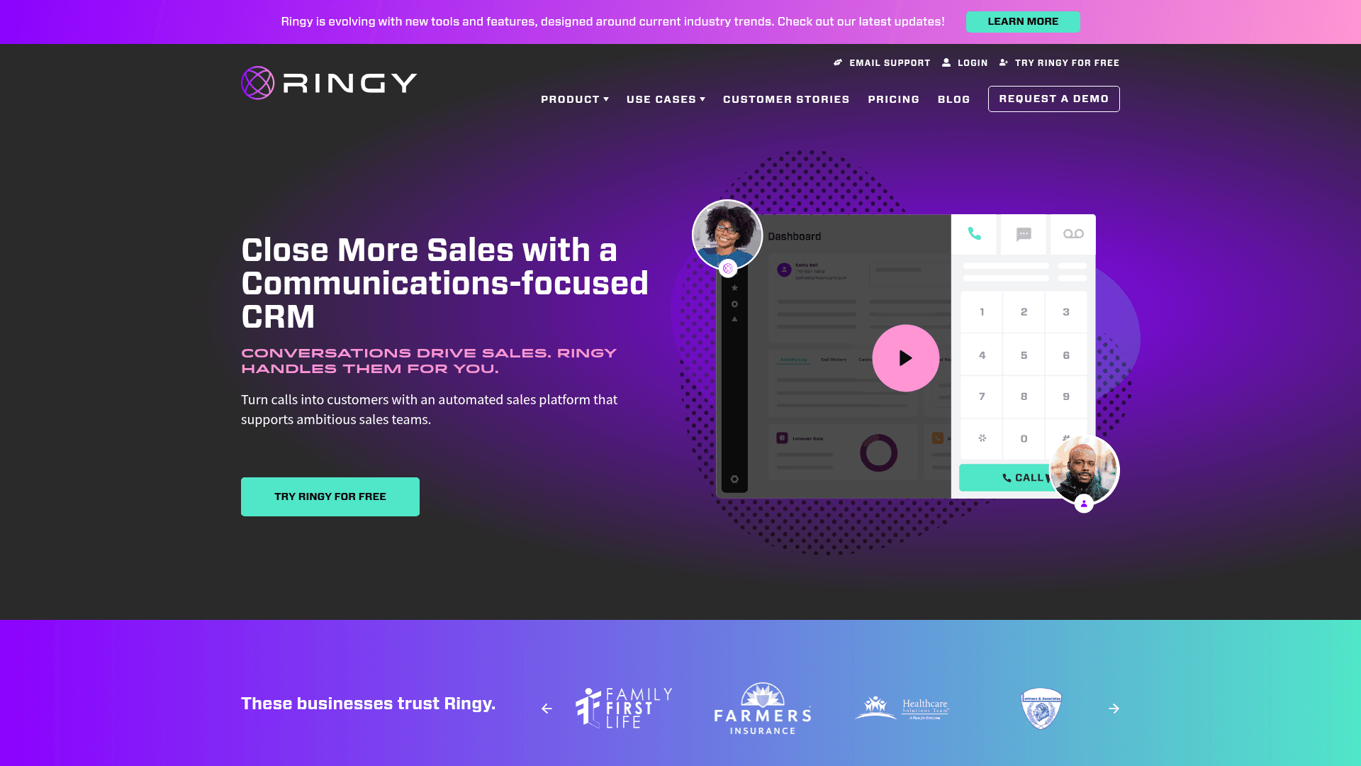 Homepage of Ringy