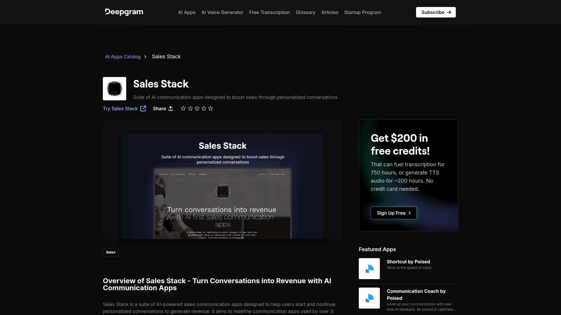 Homepage of Sales Stack