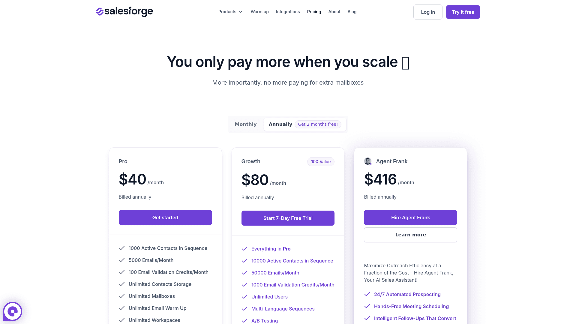 Pricing page of Salesforge