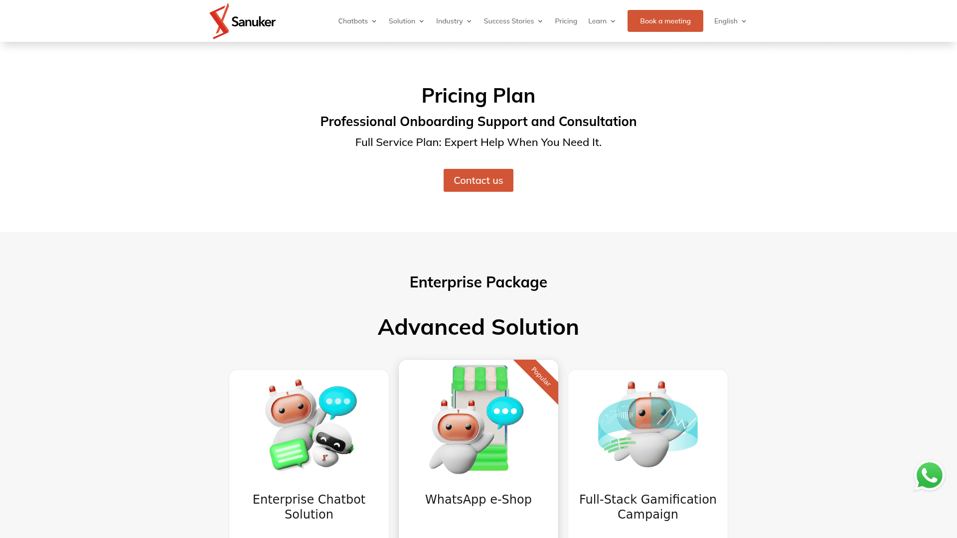 Pricing page of Sanuker
